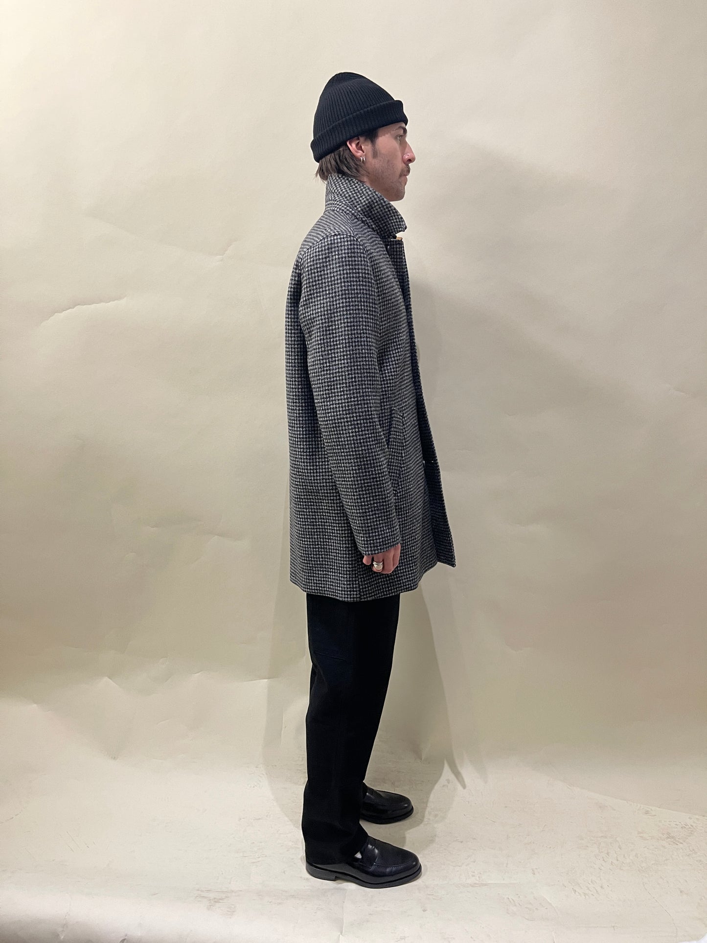 Supreme Black & Grey Check Wool Overcoat Large - L