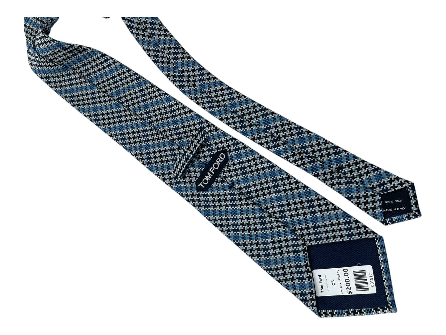 Tom Ford Teal, Black, & White Pixelated Check Silk Tie