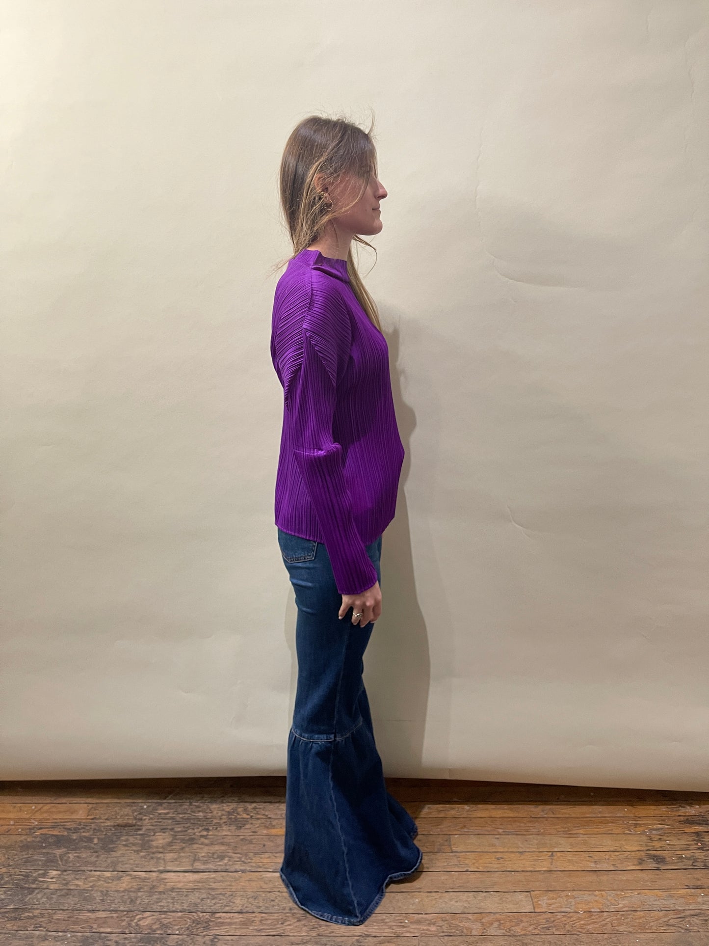 Pleats Please Purple Pleated LS Mock Neck Top 3