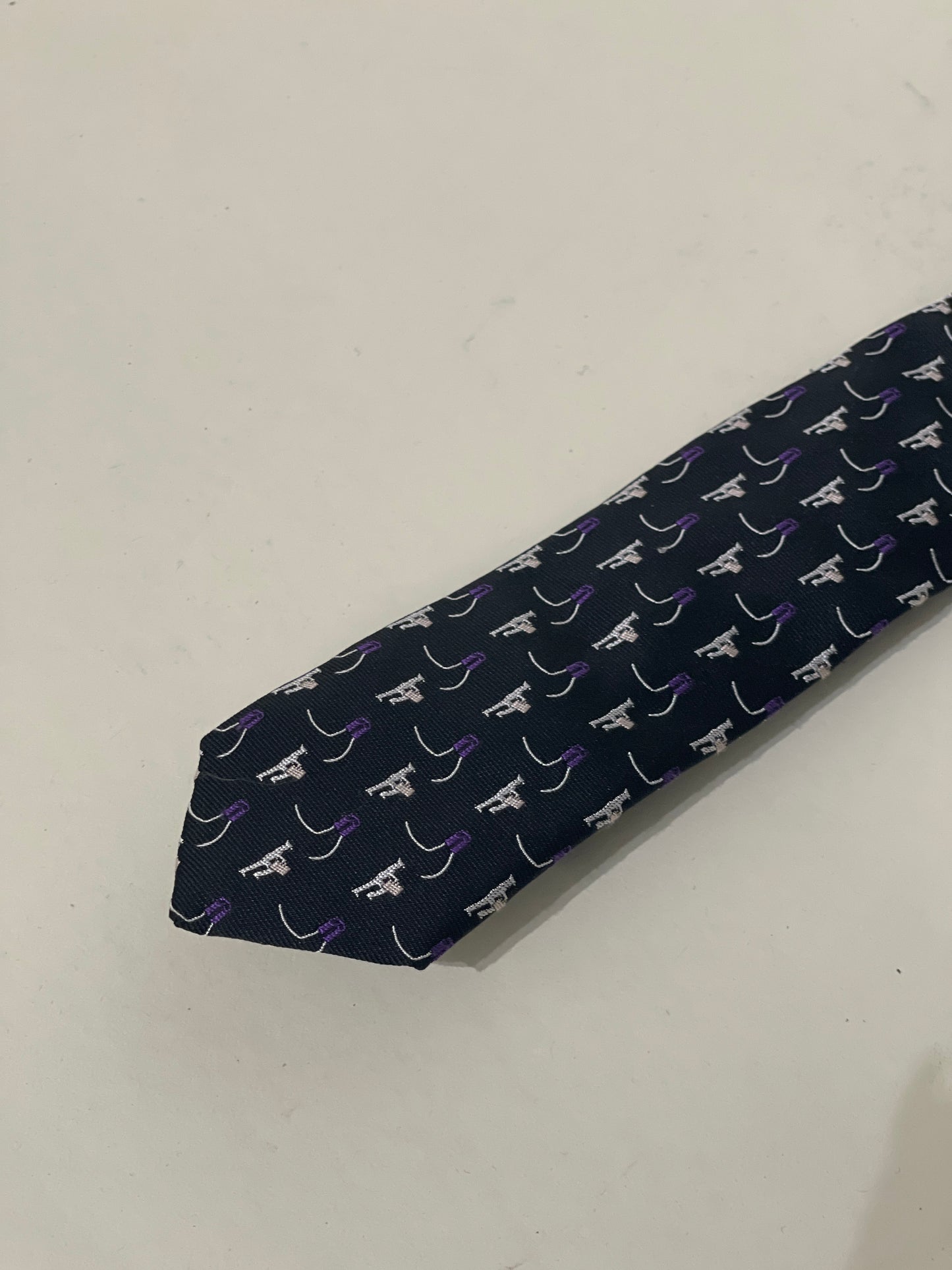 Prada Black & Purple Walking Businessman Motif Tie