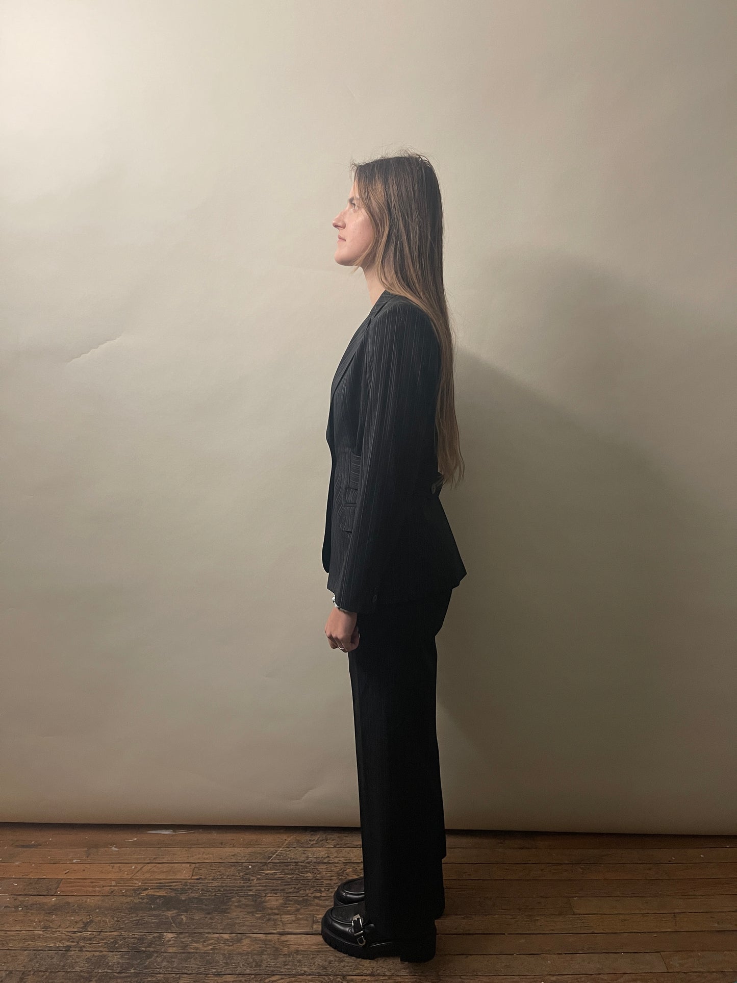 MaxMara Black & Lilac Striped Wool Blend Suit 8