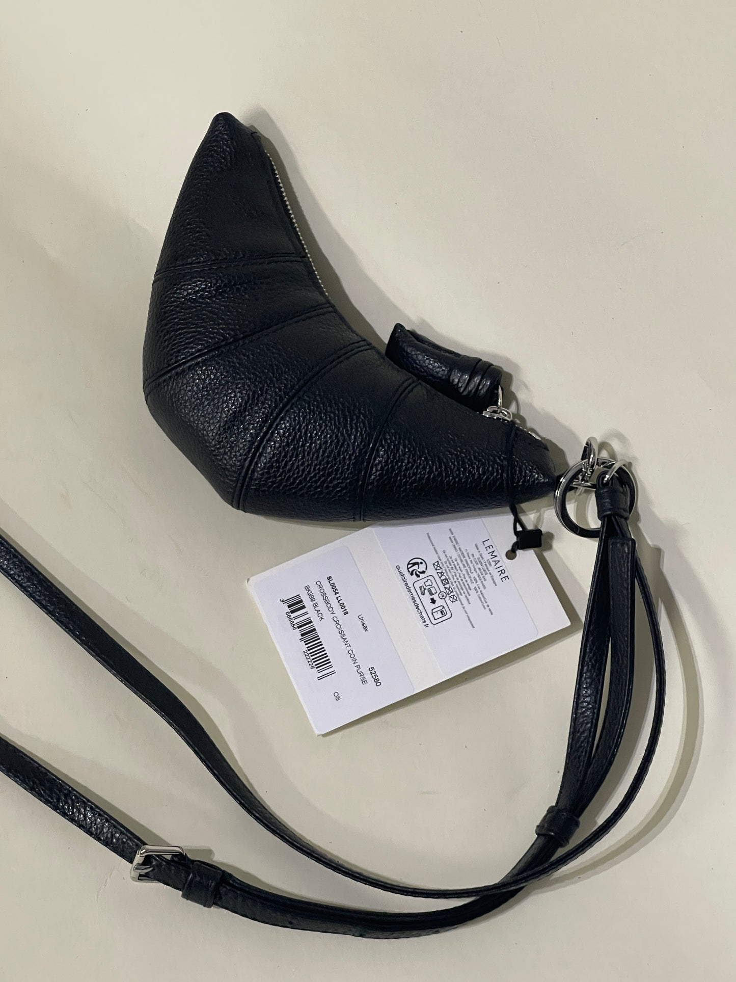 Lemaire Black Grained Leather Croissant Coin Bag