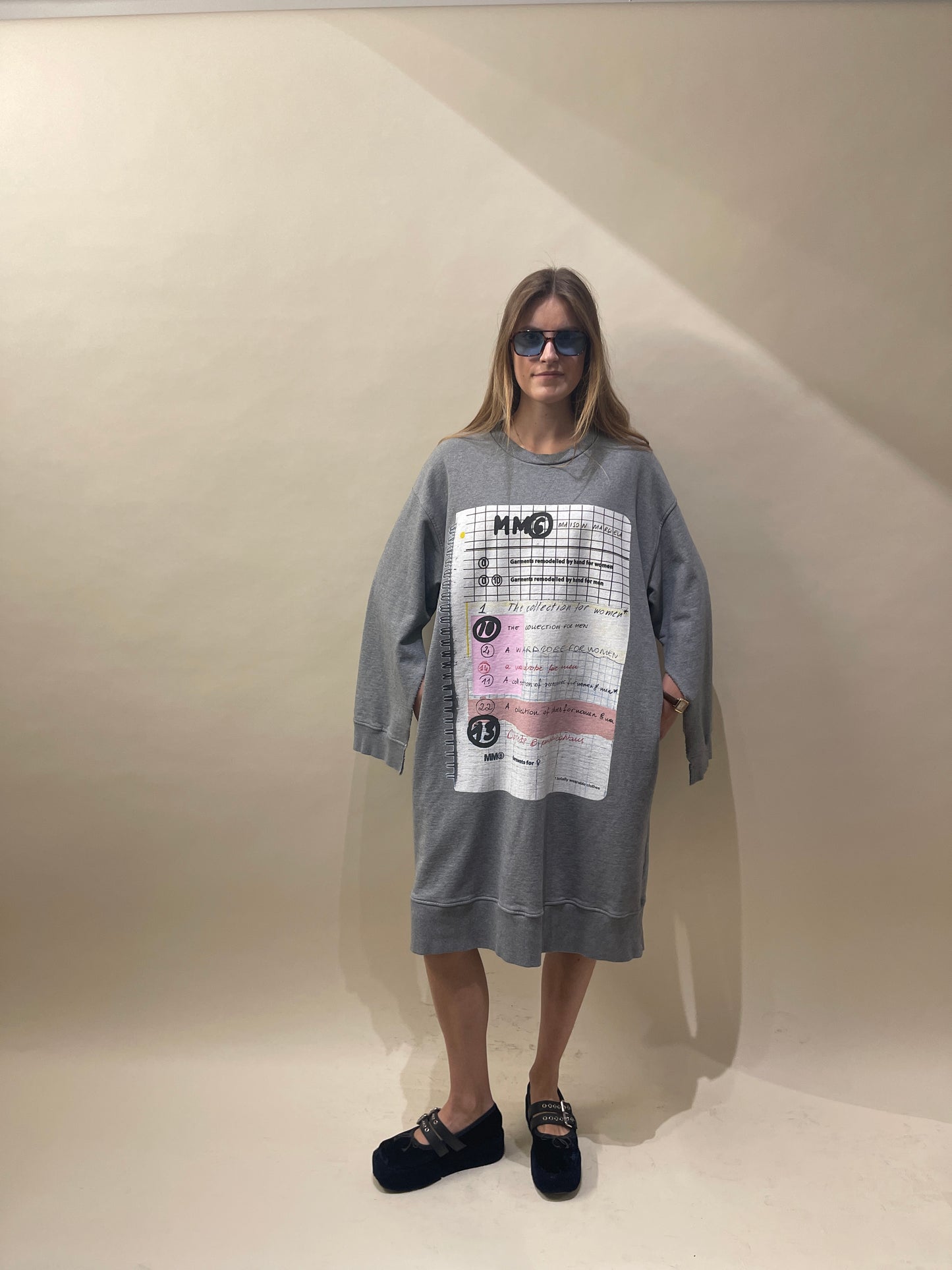 MM6 Grey Terry Cotton Notebook Sweater Dress Large - L
