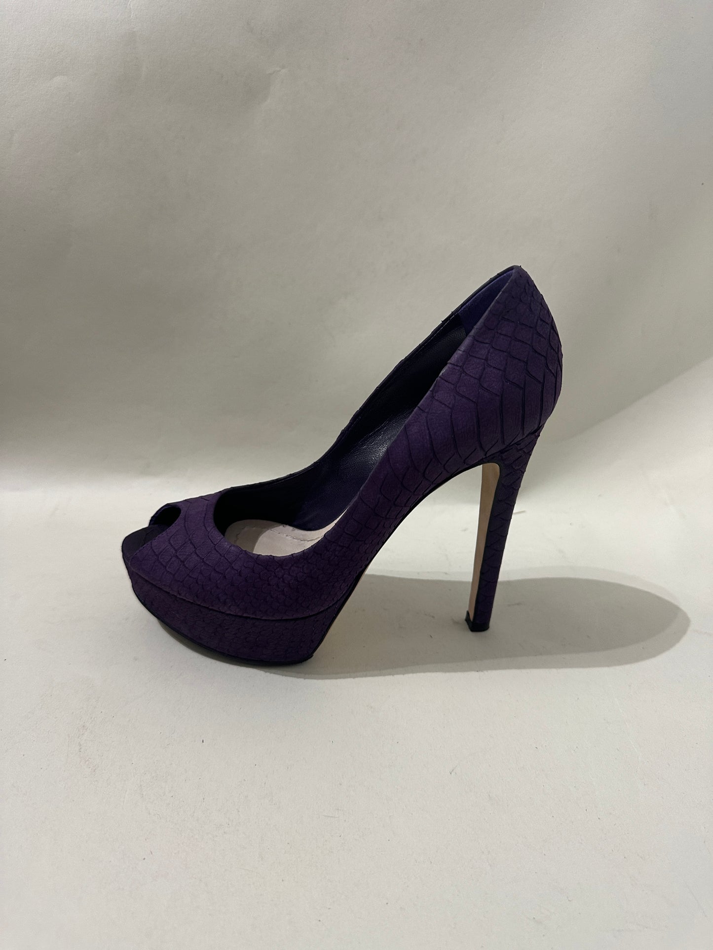Christian Dior Purple Croc Embossed Miss Dior Peep Toe Heels 5 M / 6.5 W