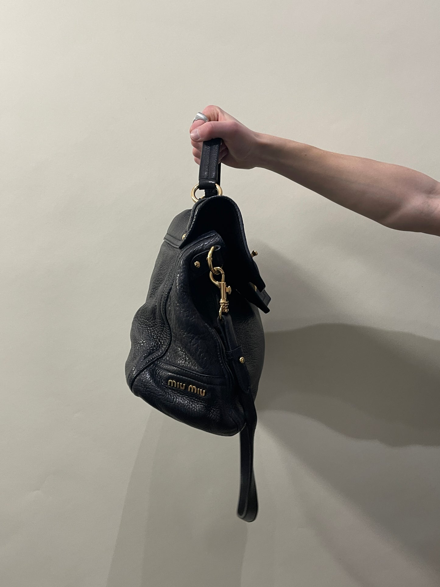 Miu Miu Black Leather Turnlock Shoulder Bag