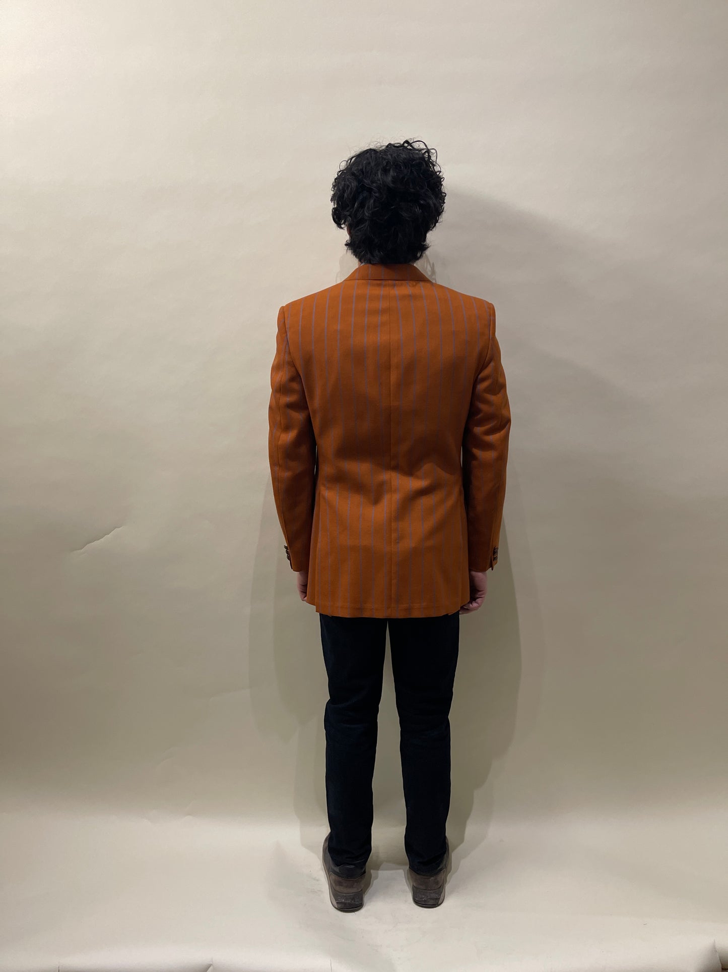 The Klothes Kloset Burnt Orange & Blue Striped Wool DB Sport Coat 38L
