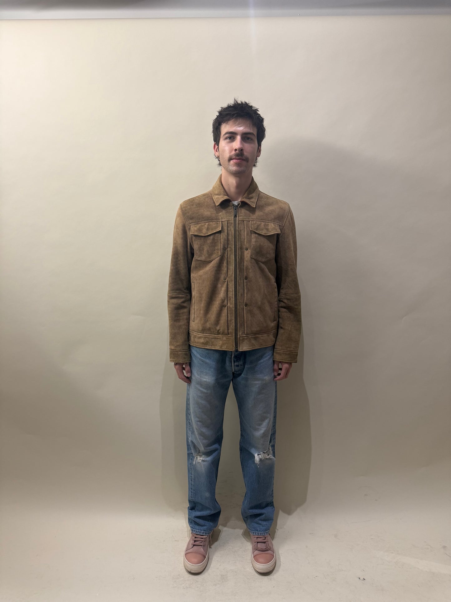 John Varvatos Light Brown Sheepskin Type 2 Style Jacket Medium - M
