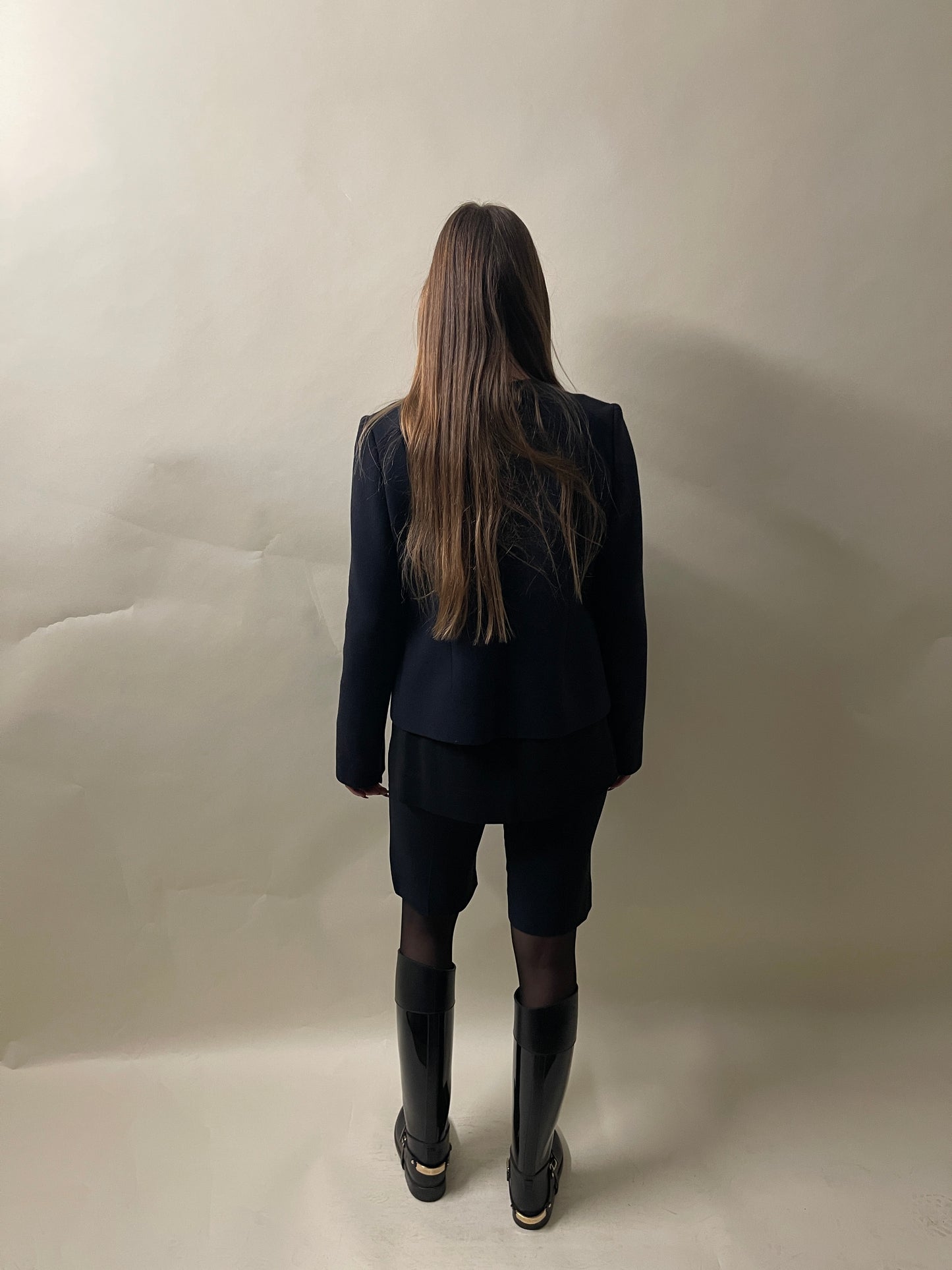 Marni Navy Blue Wool Blend Layered Collarless Jacket 44
