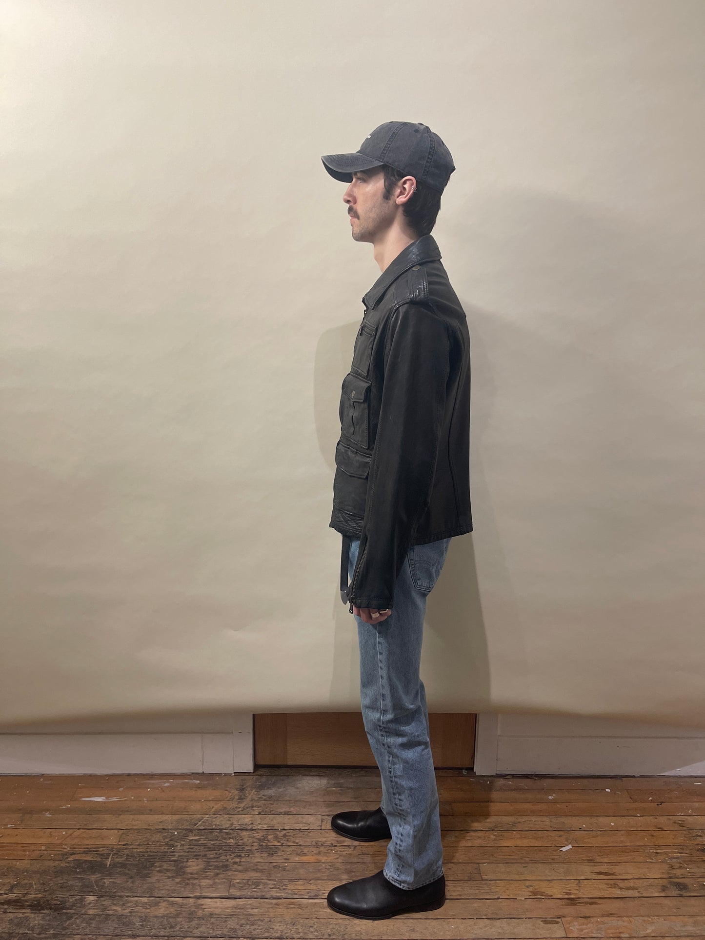 Dolce & Gabbana Faded Black & Brown Lamb Leather Multi Pocket Jacket 46