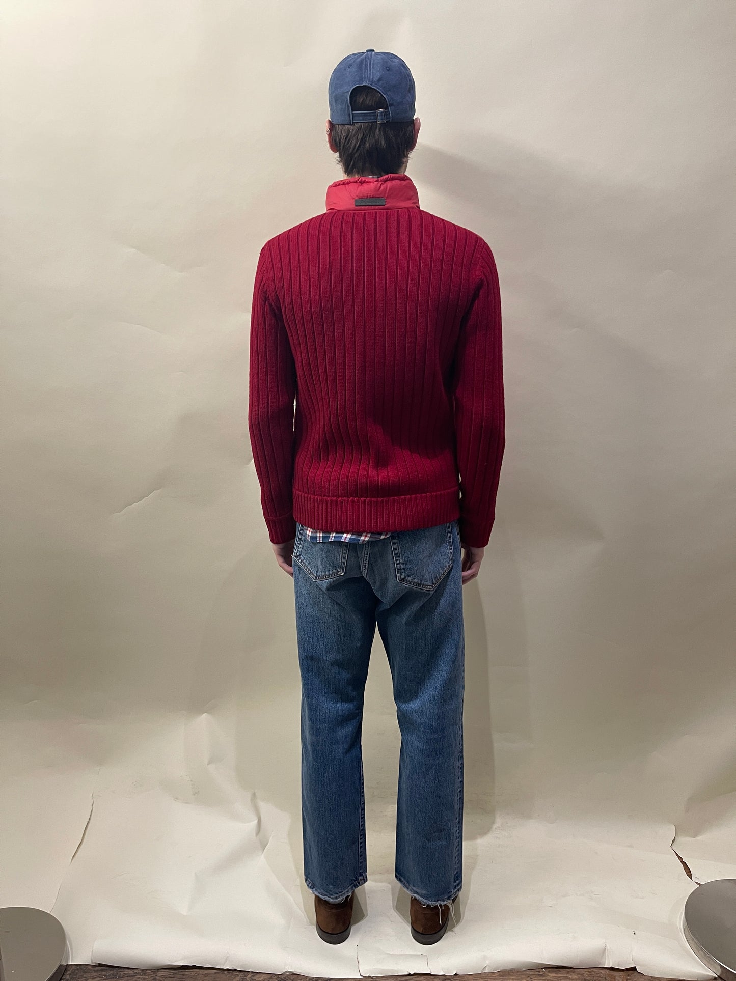 ZegnaSport Red Down Filled Front Panel Knit Jacket Medium - M