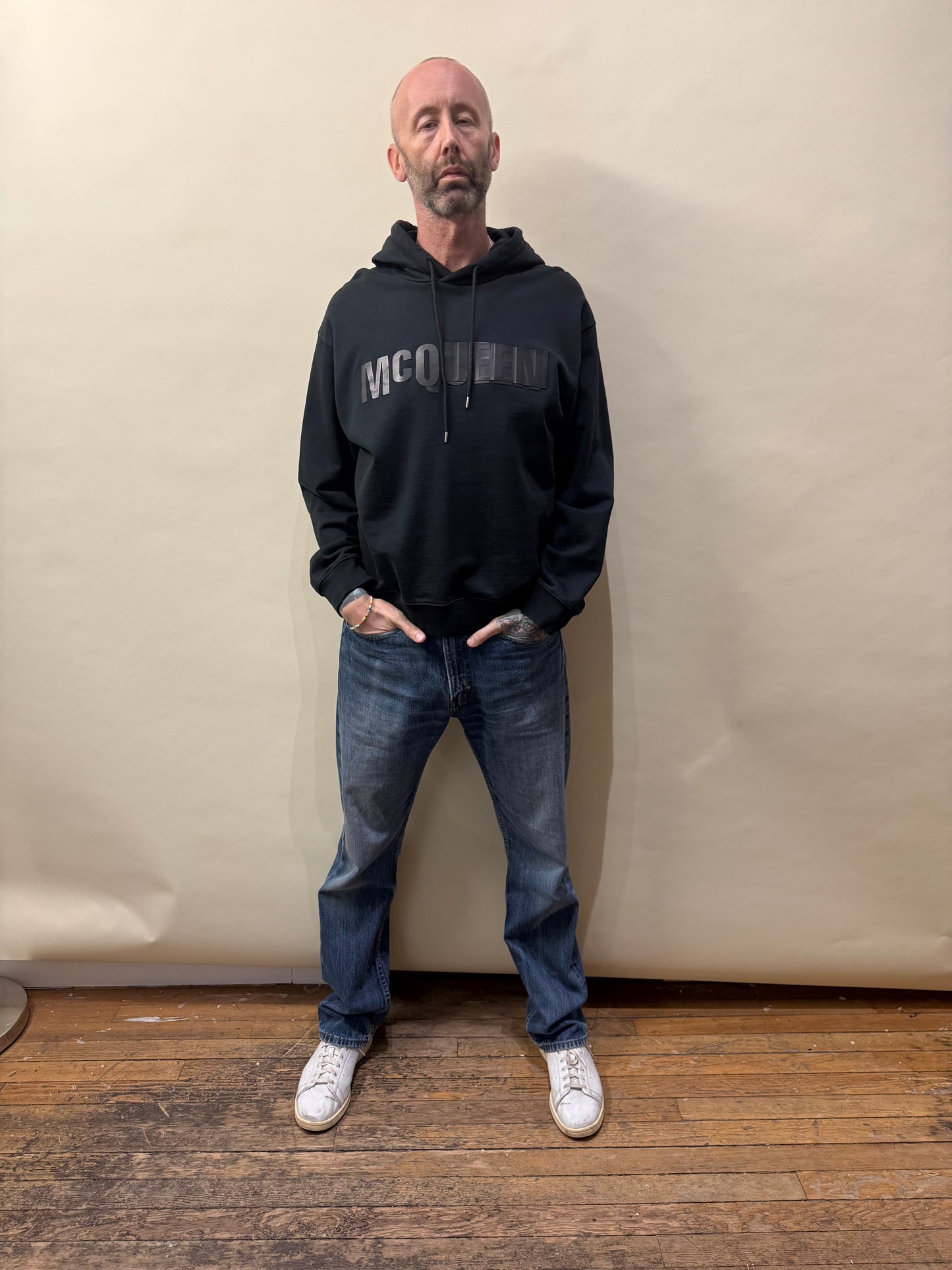 McQ Alexander McQueen Black 'McQueen' Chest Logo Hoodie Large - L