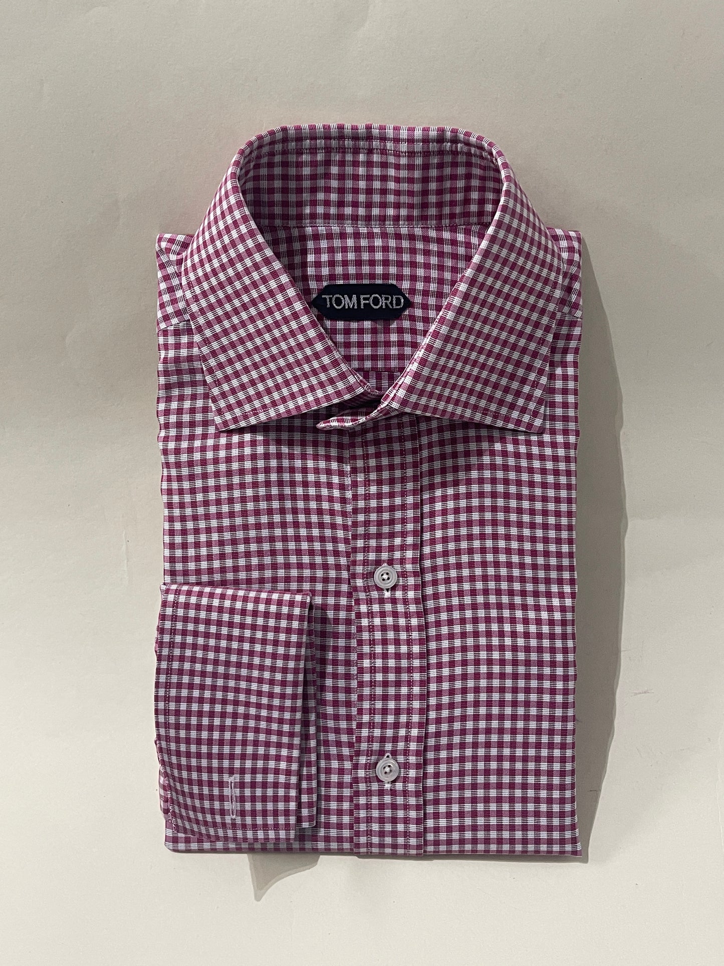Tom Ford Dark Fuchsia & White Check Cotton Dress Shirt 15.75
