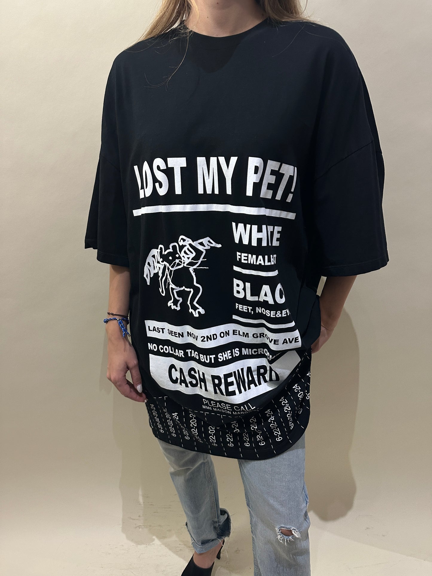MM6 Black & White 'Lost My Pet' Oversized T-Shirt Large - L