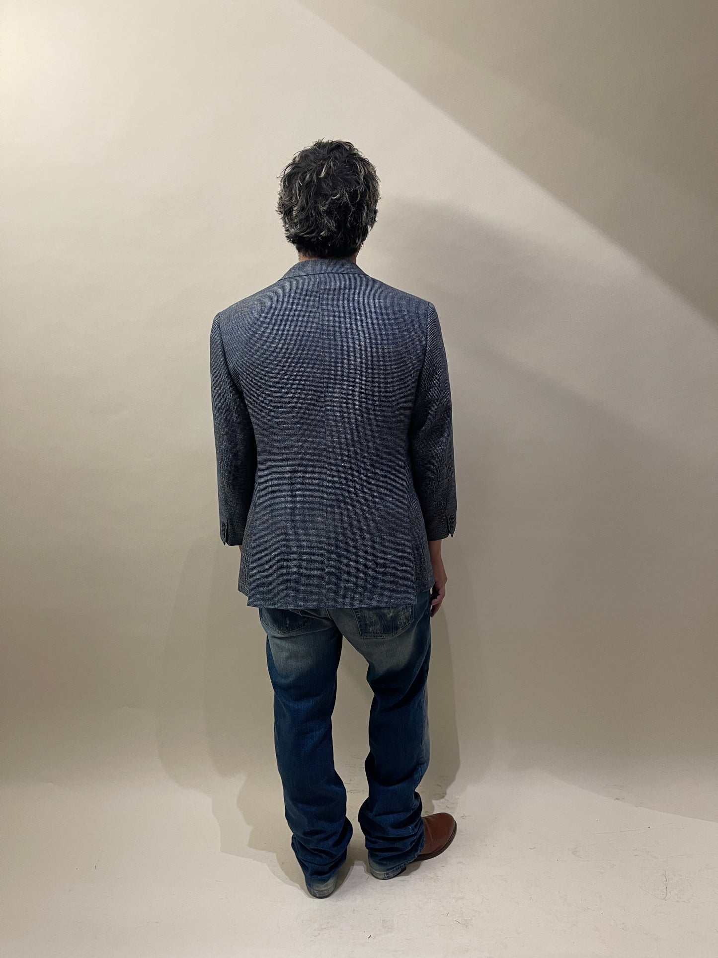 Brioni Navy & Tan Hopsack Wool Silk Linen Sport Coat 46