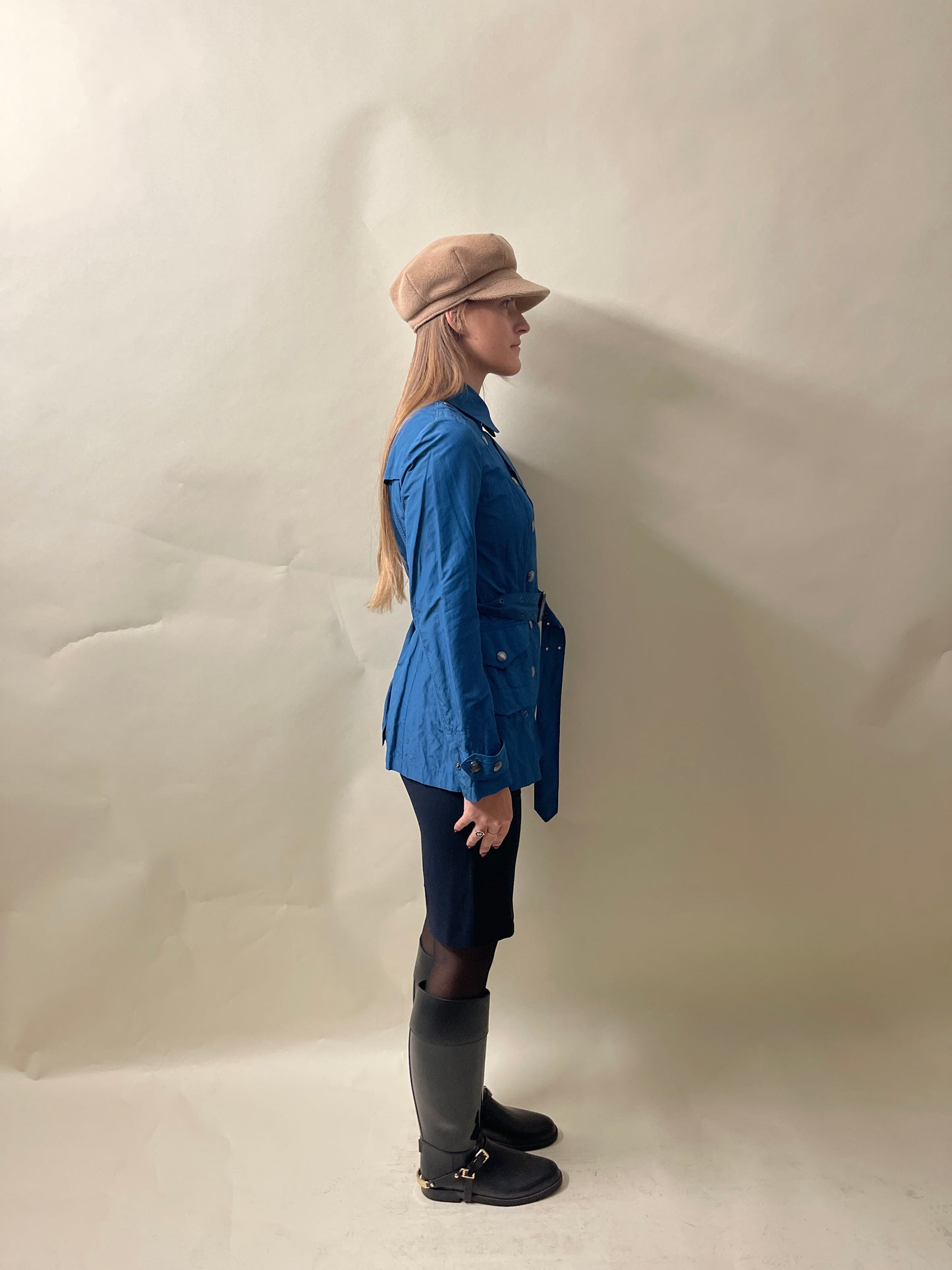 Burberry Brit Blue Nylon Double Breasted Overcoat Small - S