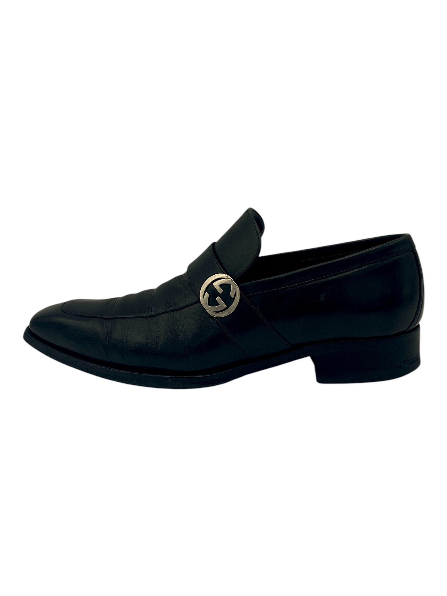 Gucci Black Leather GG Buckle Loafers