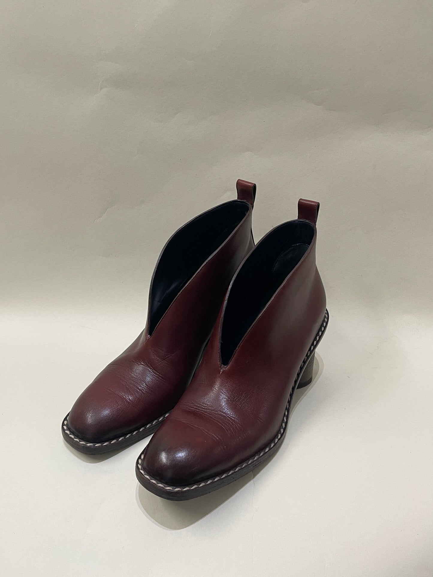 Celine Burgundy Leather V Neck Boots 5.5 M / 7 W
