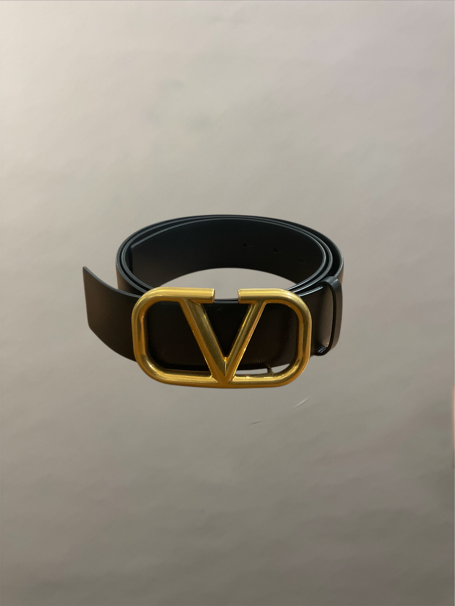 Valentino Black Leather Gold V Buckle Belt 40