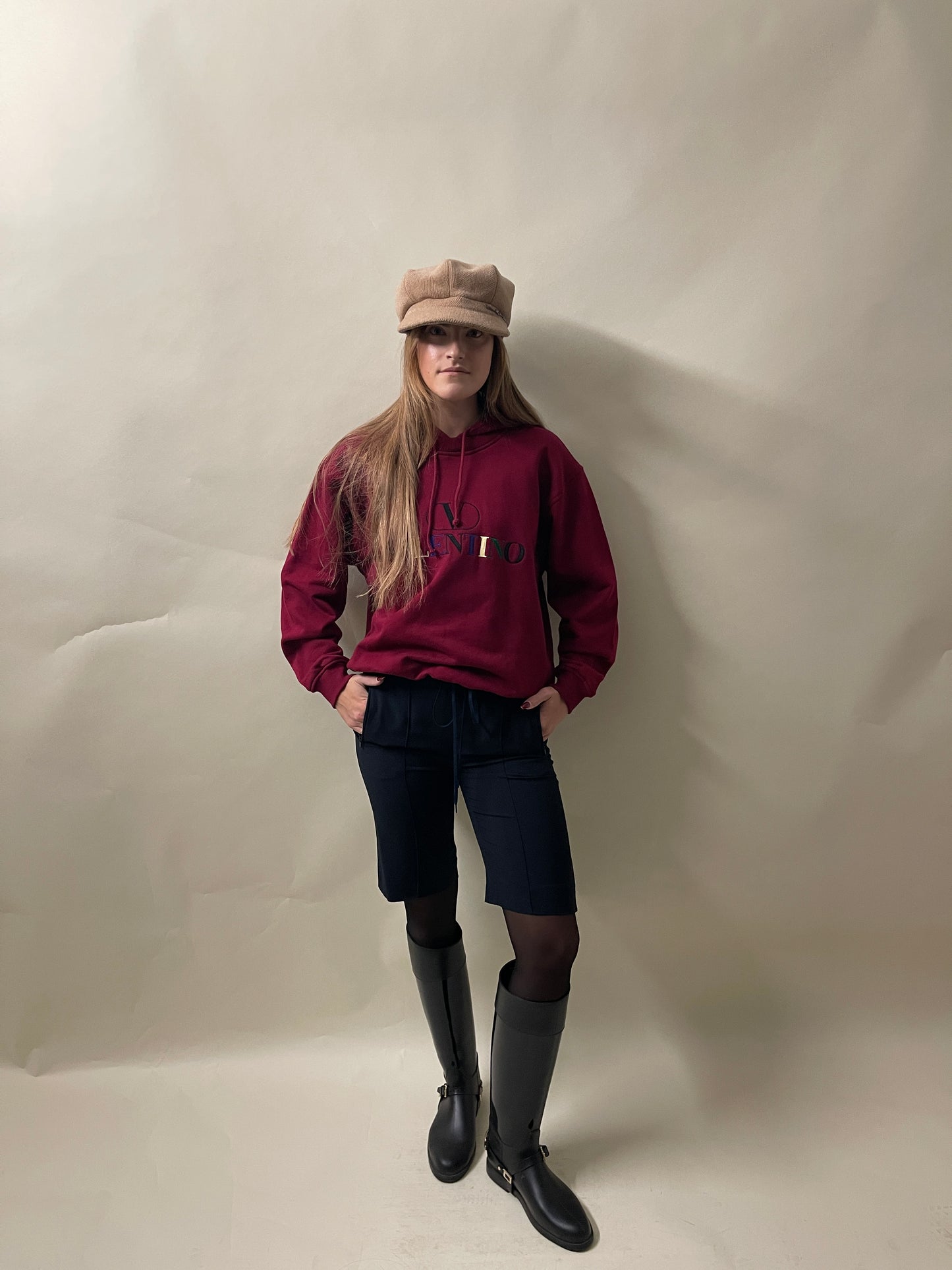 Valentino Maroon Multicolour Embroidered Logo Hoodie Large - L