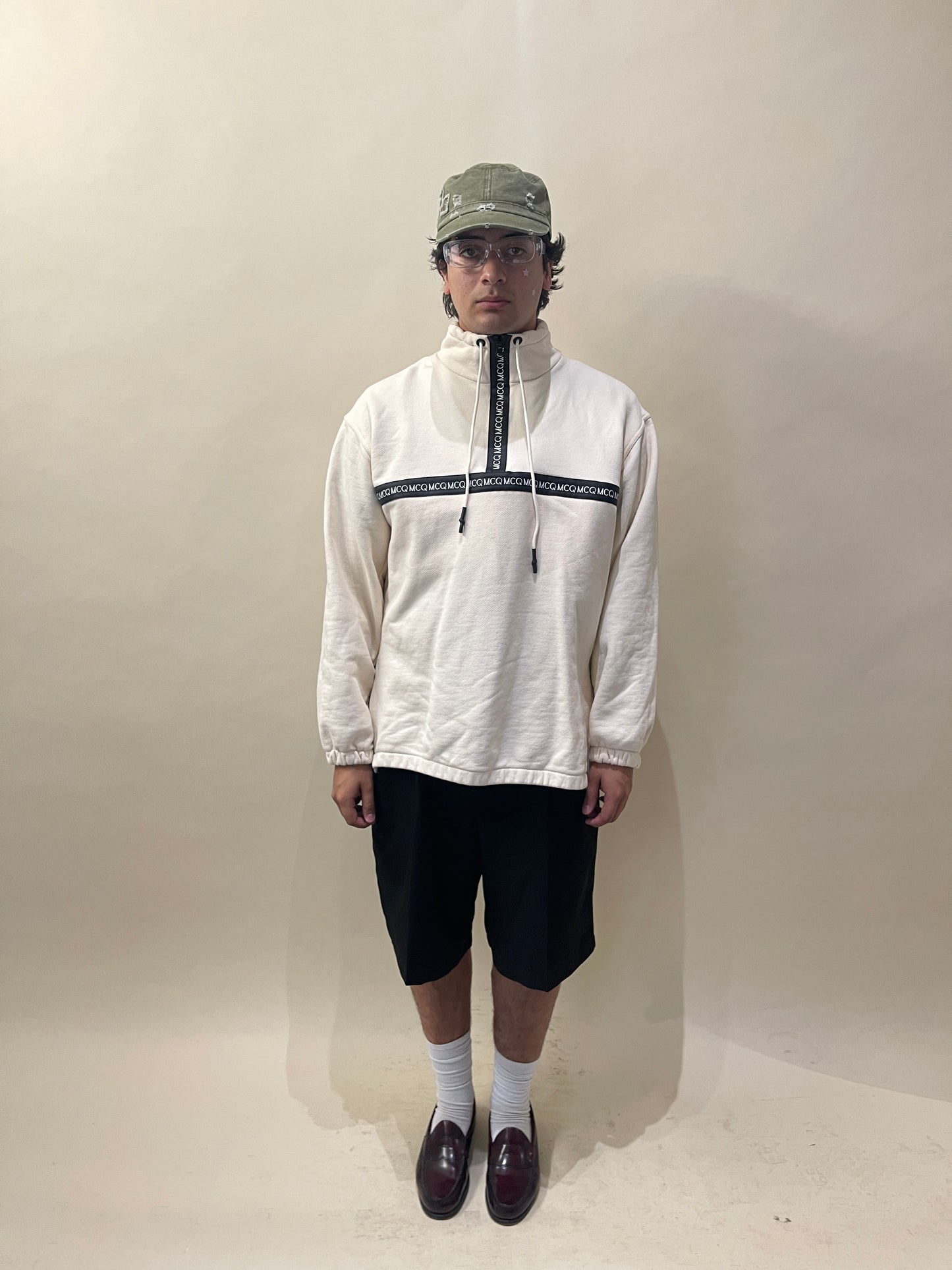 McQ Alexander McQueen Off White Taped Seam Funnel Neck 1/4 Zip Sweater Medium - M