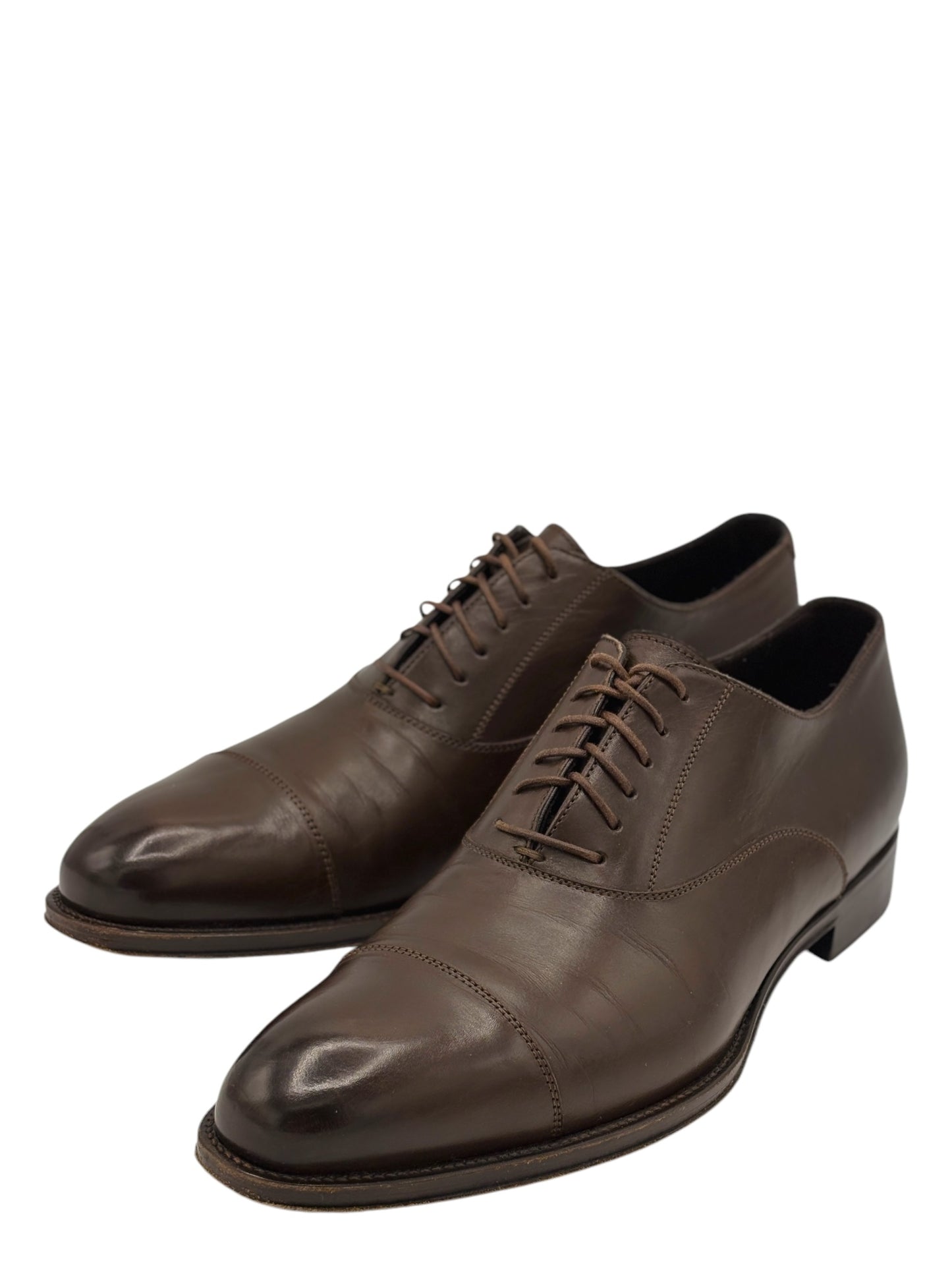 Ermenegildo Zegna Dark Brown Leather Cap Toe Oxford Dress Shoes 10 M / 11.5 W