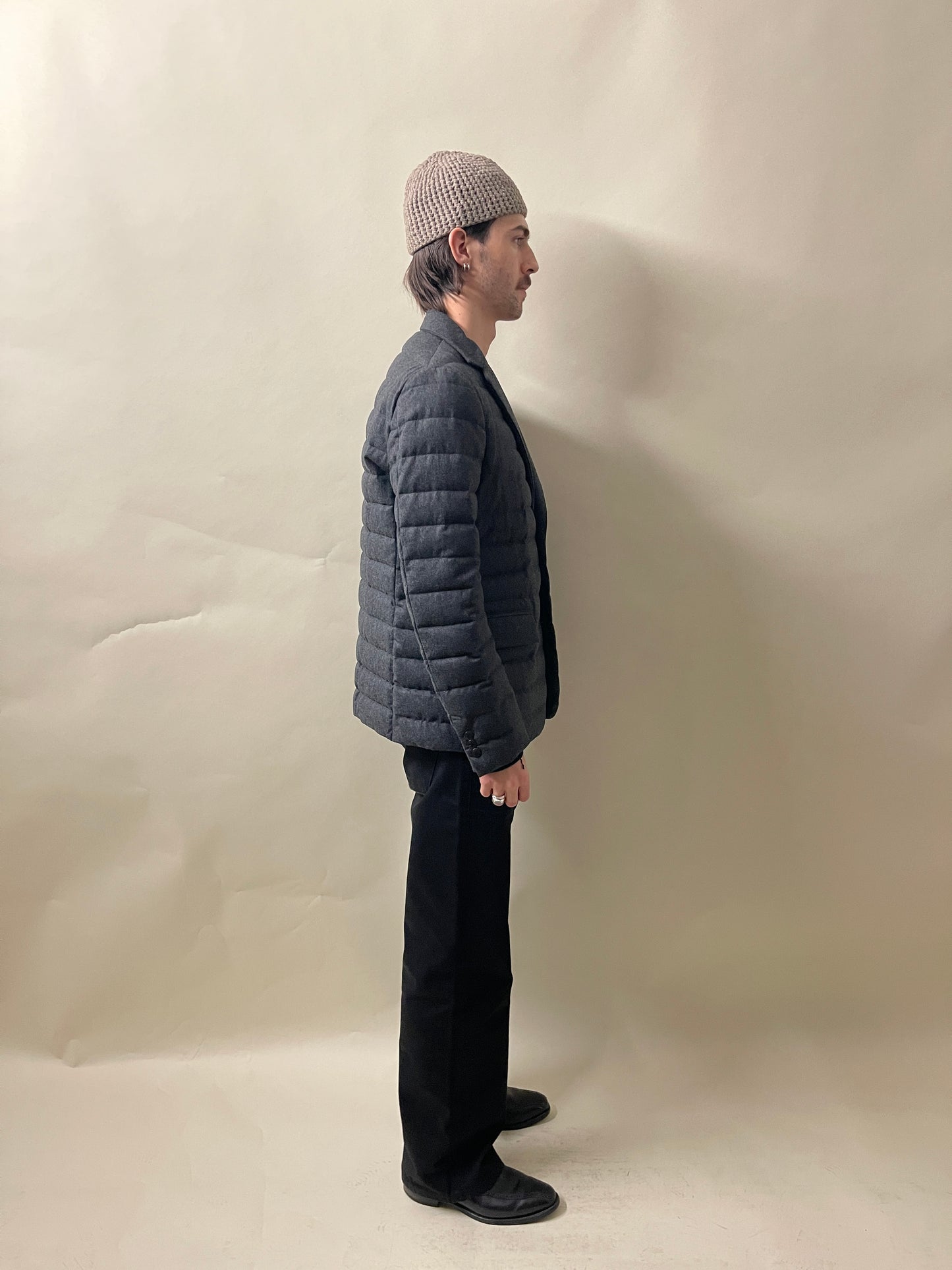 Moncler Charcoal Grey Wool Down Filled Mayenne Jacket Medium - M