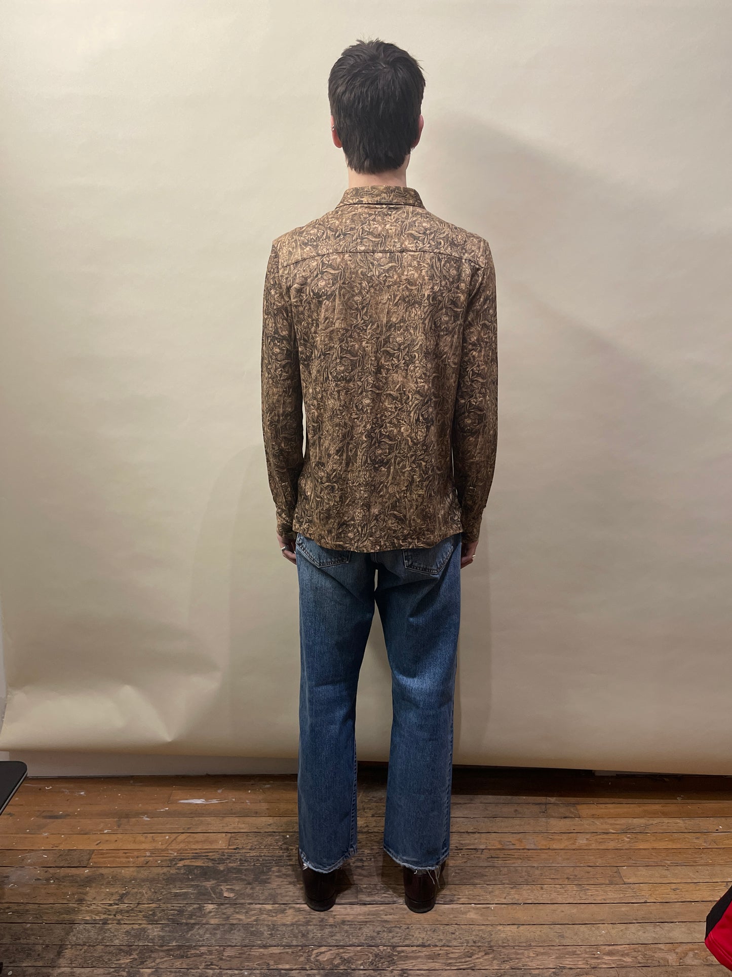 John Varvatos Wheat Floral Motif Linen LS Renato Small - S