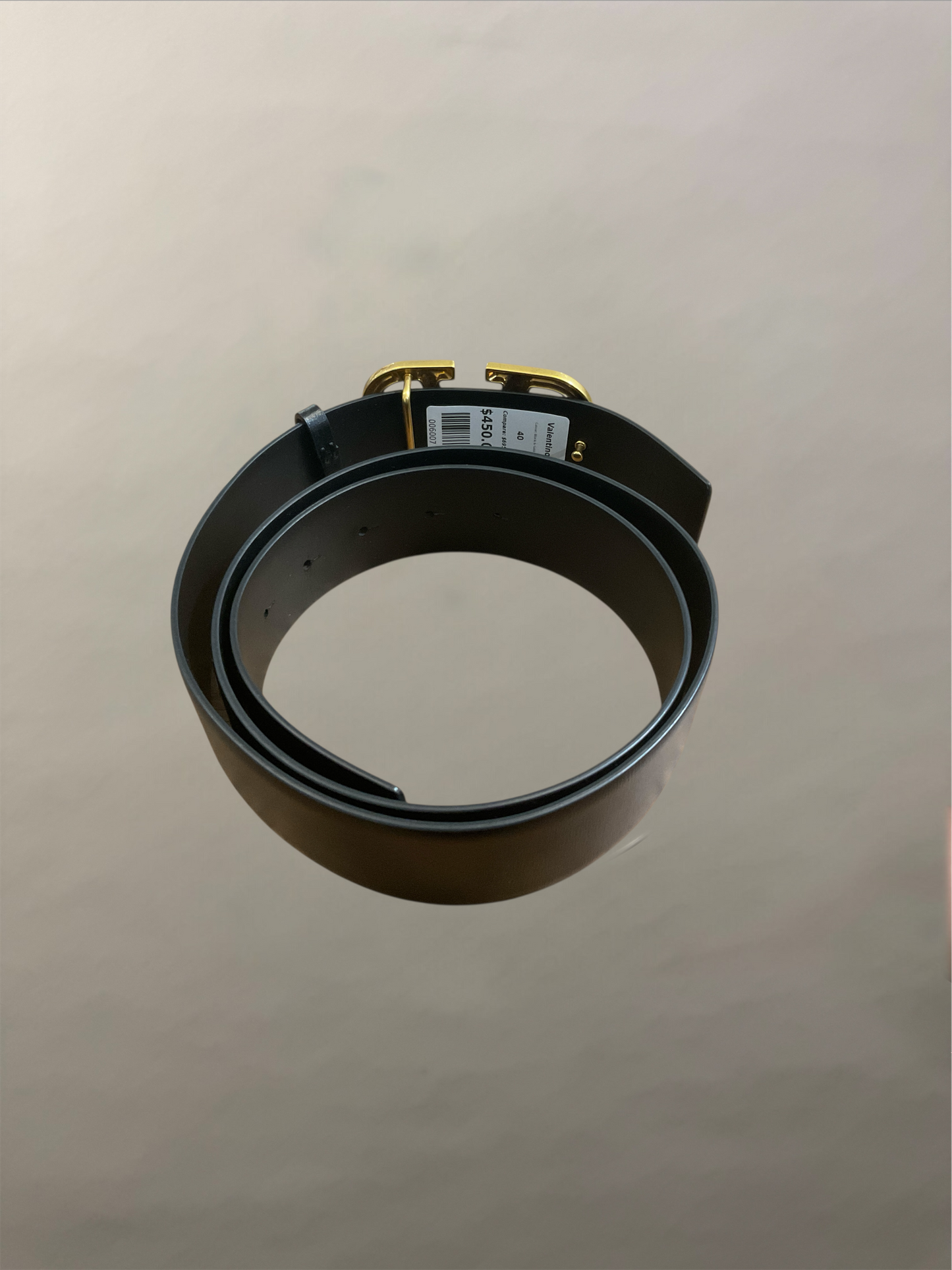 Valentino Black Leather Gold V Buckle Belt 40