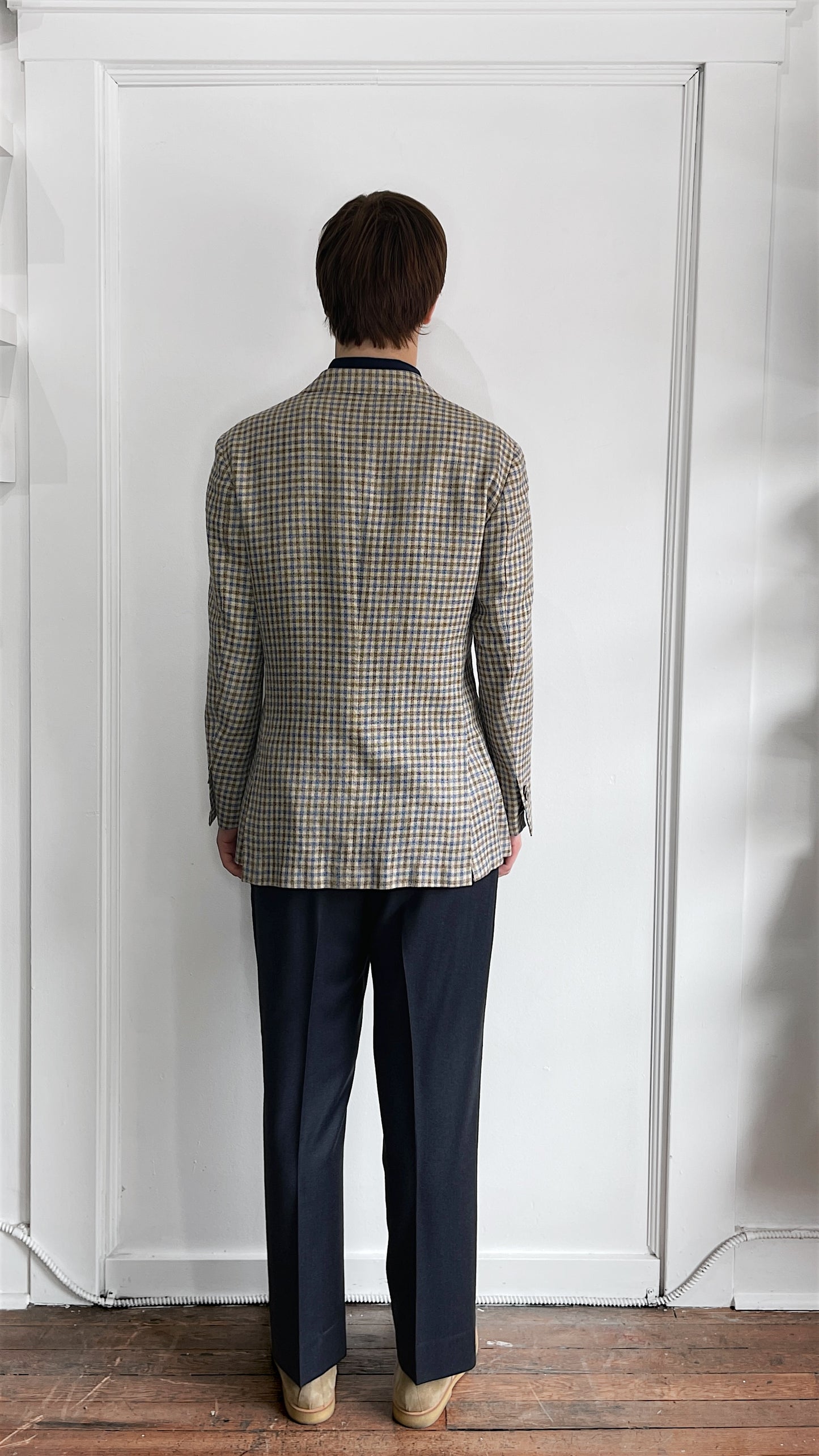 Suitsupply Beige & Blue Gingham Check Wool Silk Linen Sport Coat 38