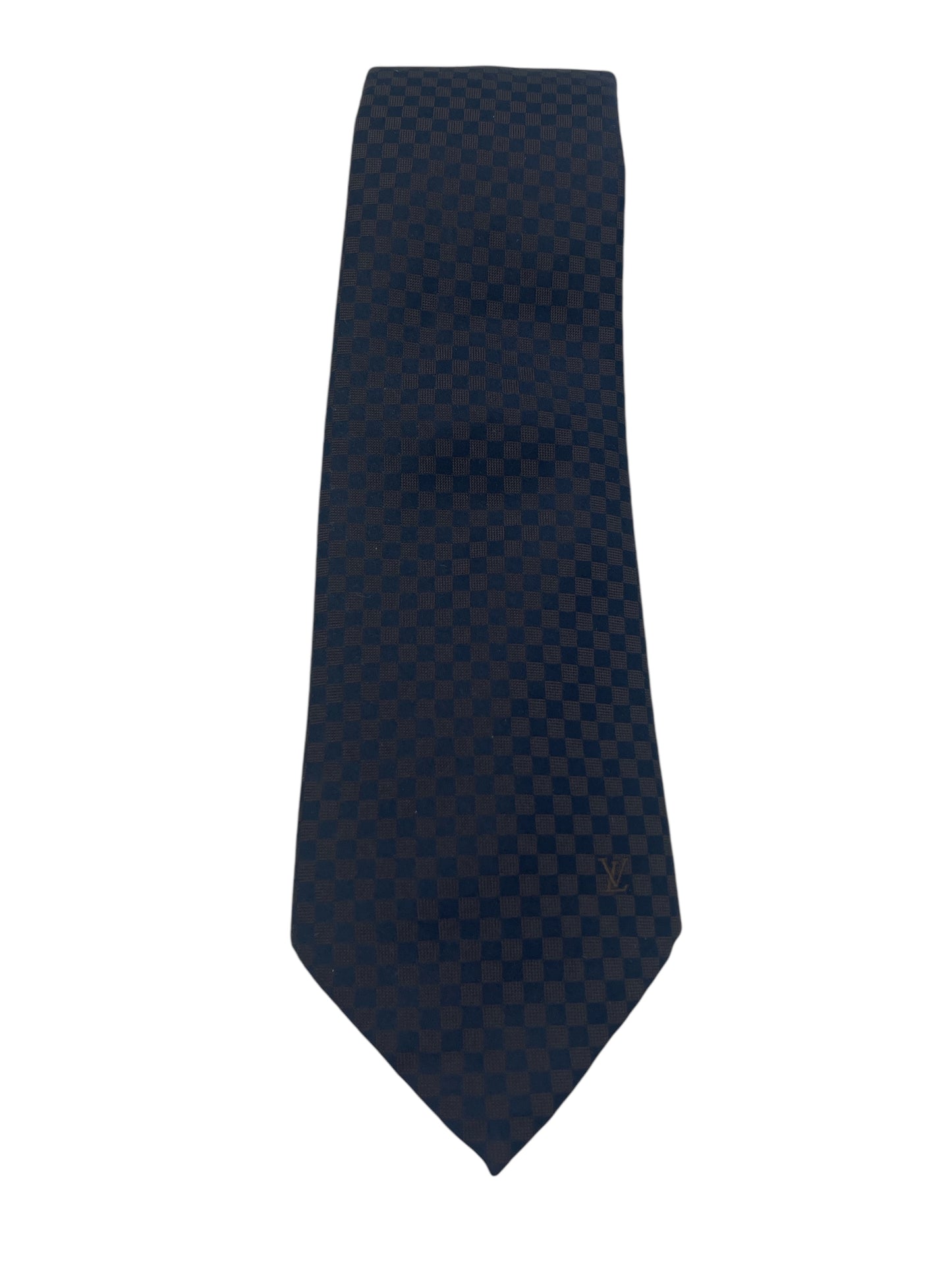 Louis Vuitton Navy & Brown Checkered Silk Tie