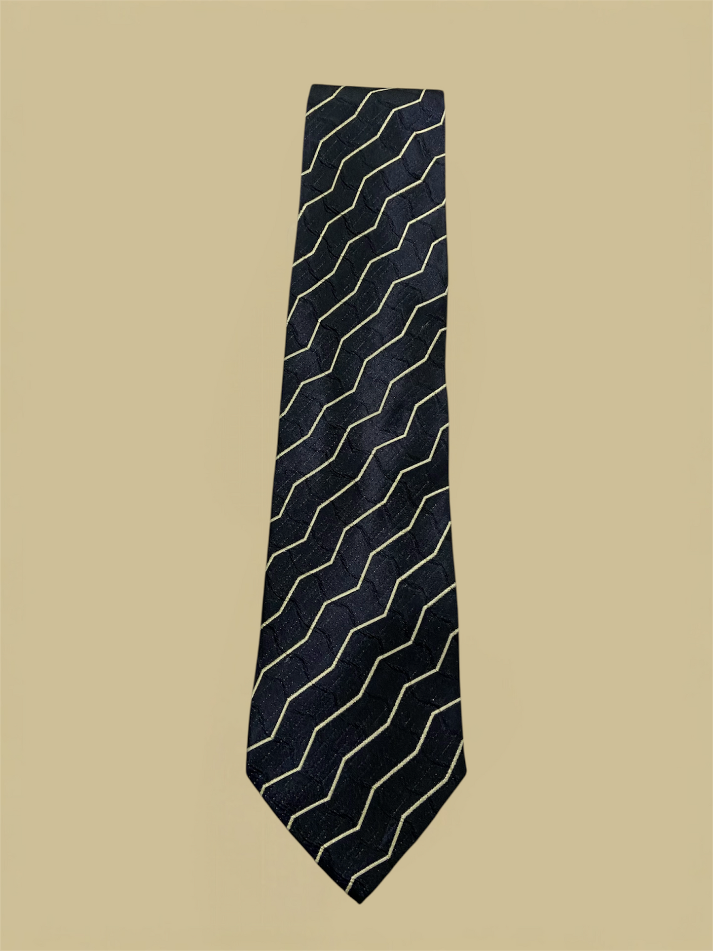 Hugo Boss Black & Tan Jagged & Wavy Stripe Silk Tie