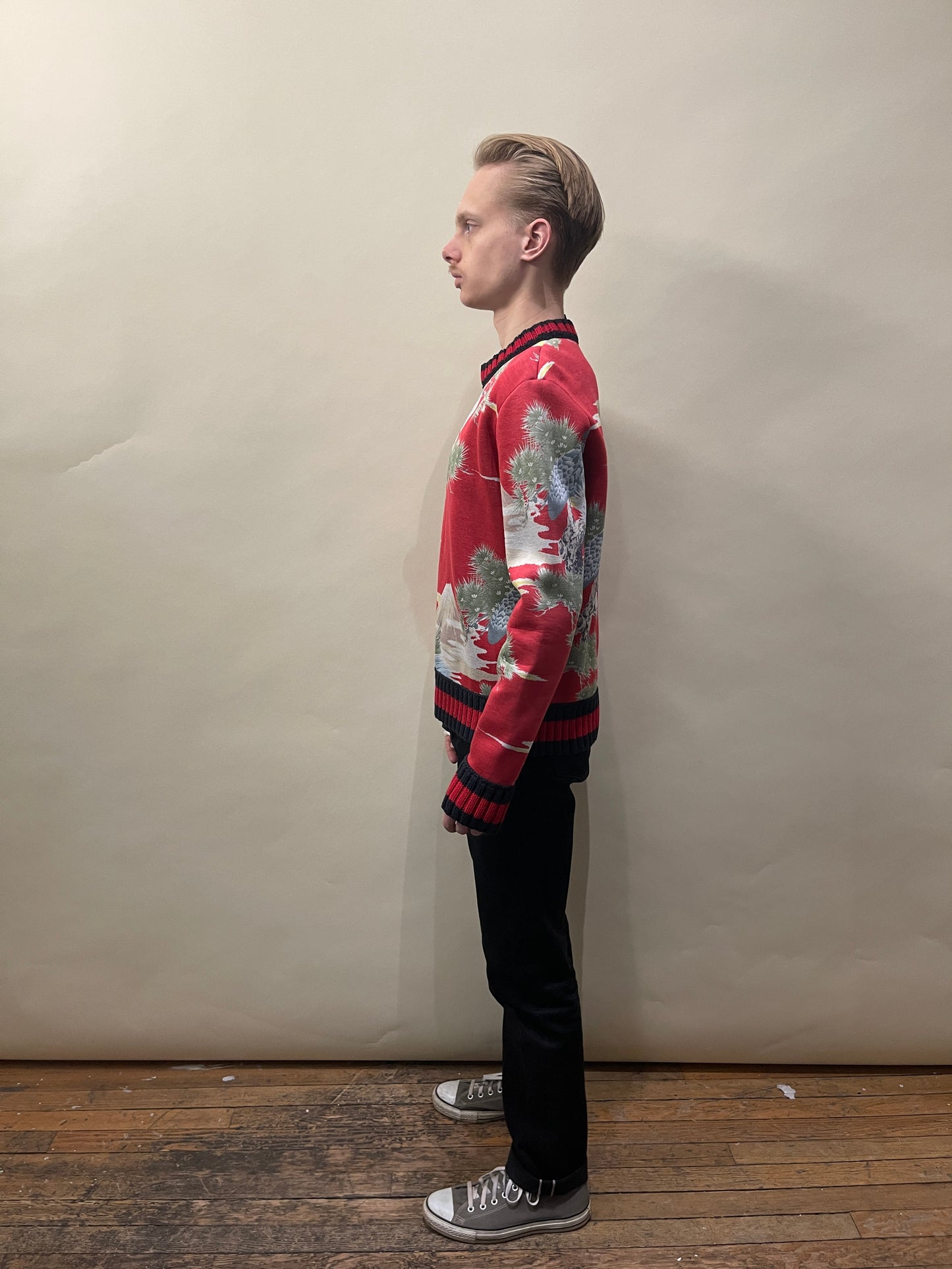 Gucci Red, Green, Khaki Printed Modal Crewneck Sweater Medium - M