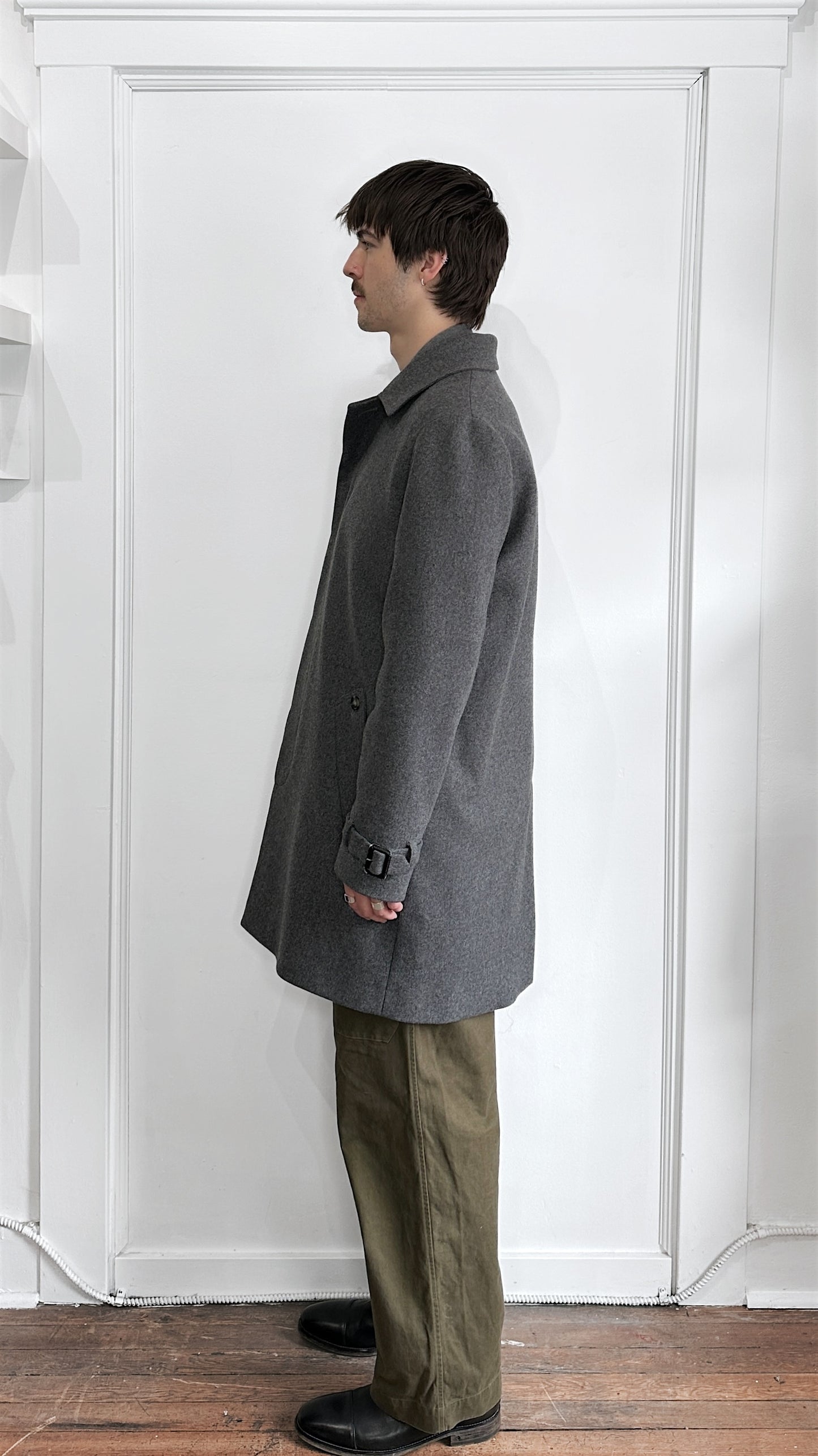 A.P.C. Dark Grey Wool Mid Length Overcoat Large