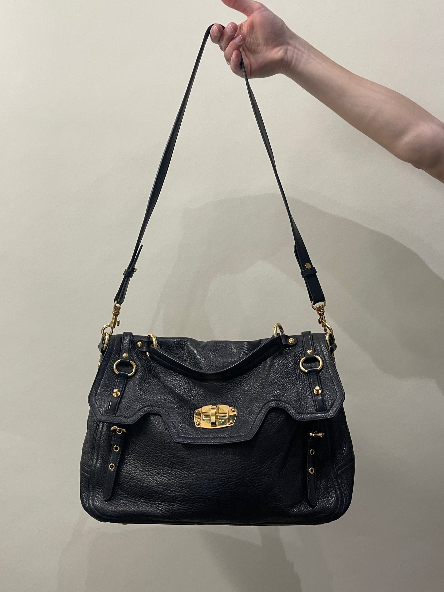 Miu Miu Black Leather Turnlock Shoulder Bag