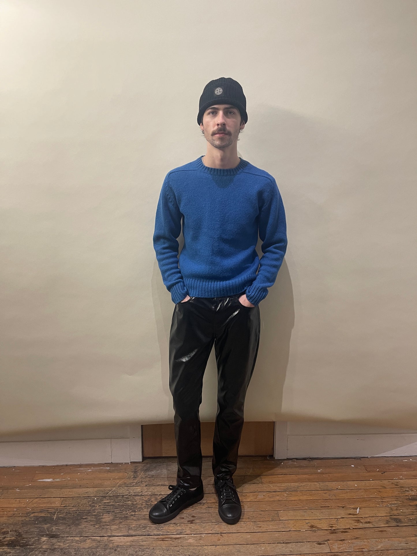 Saint Laurent Black Polyester Coated Slim Trousers 31