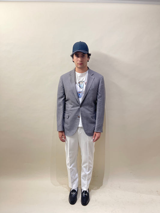 Brunello Cucinelli Light & Dark Grey Gingham Check Wool Linen Silk Sport Coat 42