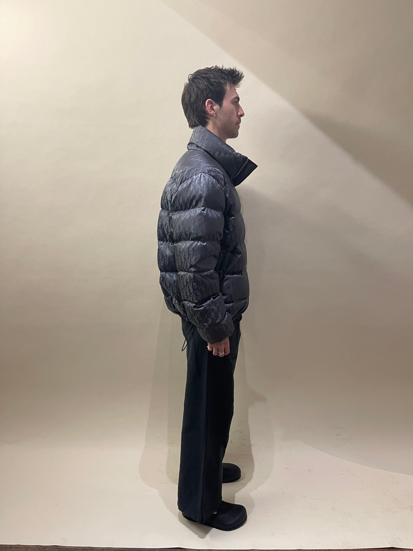 Christian Dior Steel Grey Tonal Diorissimo Pattern Oblique Puffer Jacket Extra Large - XL