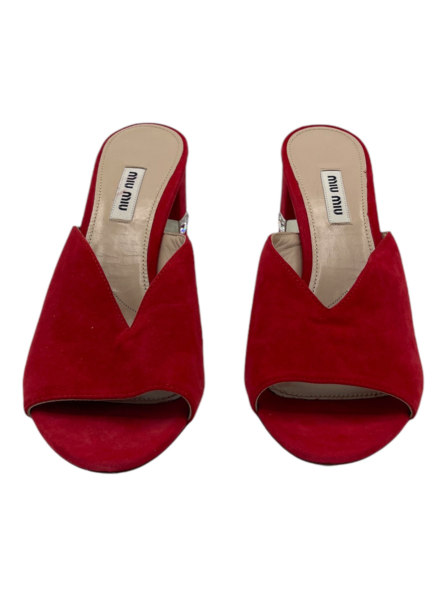 Miu Miu Red Suede Crystal Embellished Heels 7.5 M / 9 W