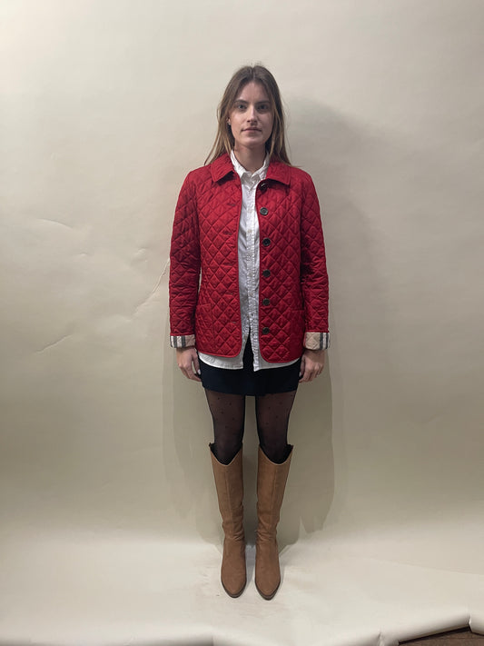 Burberry Brit Red Polyester Quilted Collared Jacket Small - S