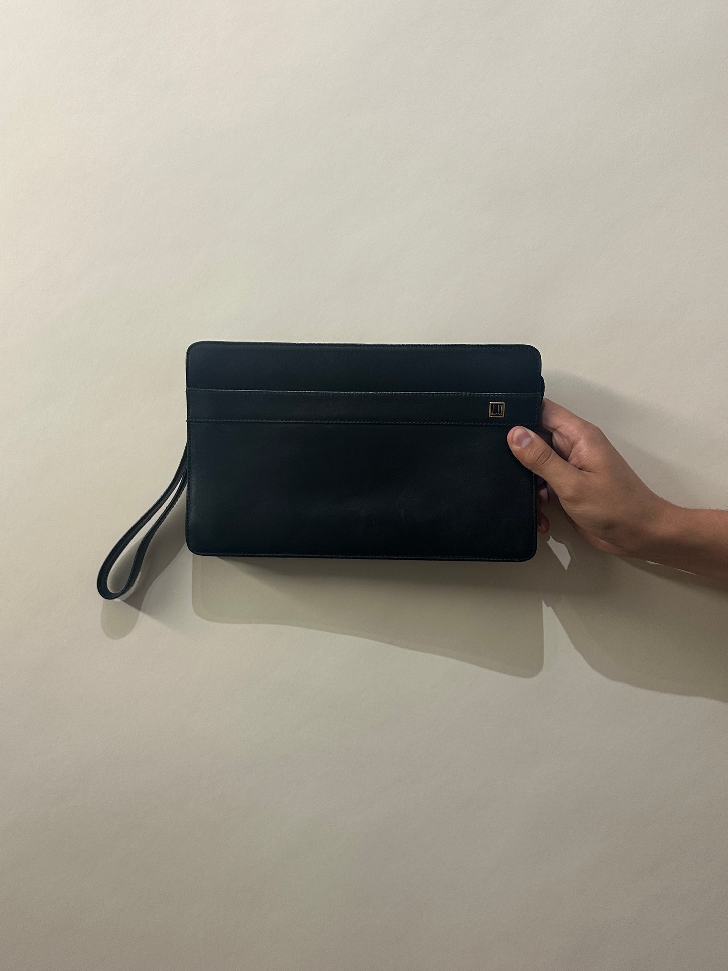 Dunhill Black Leather Wristlet Clutch Wallet