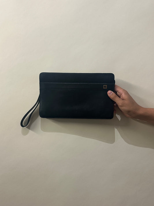 Dunhill Black Leather Wristlet Clutch Wallet