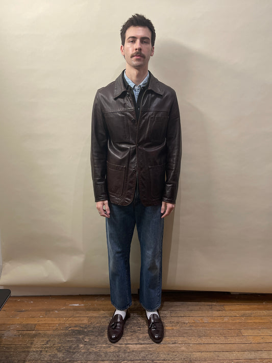 Schott NYC Dark Brown Cowhide Unlined Chore Coat Medium - M