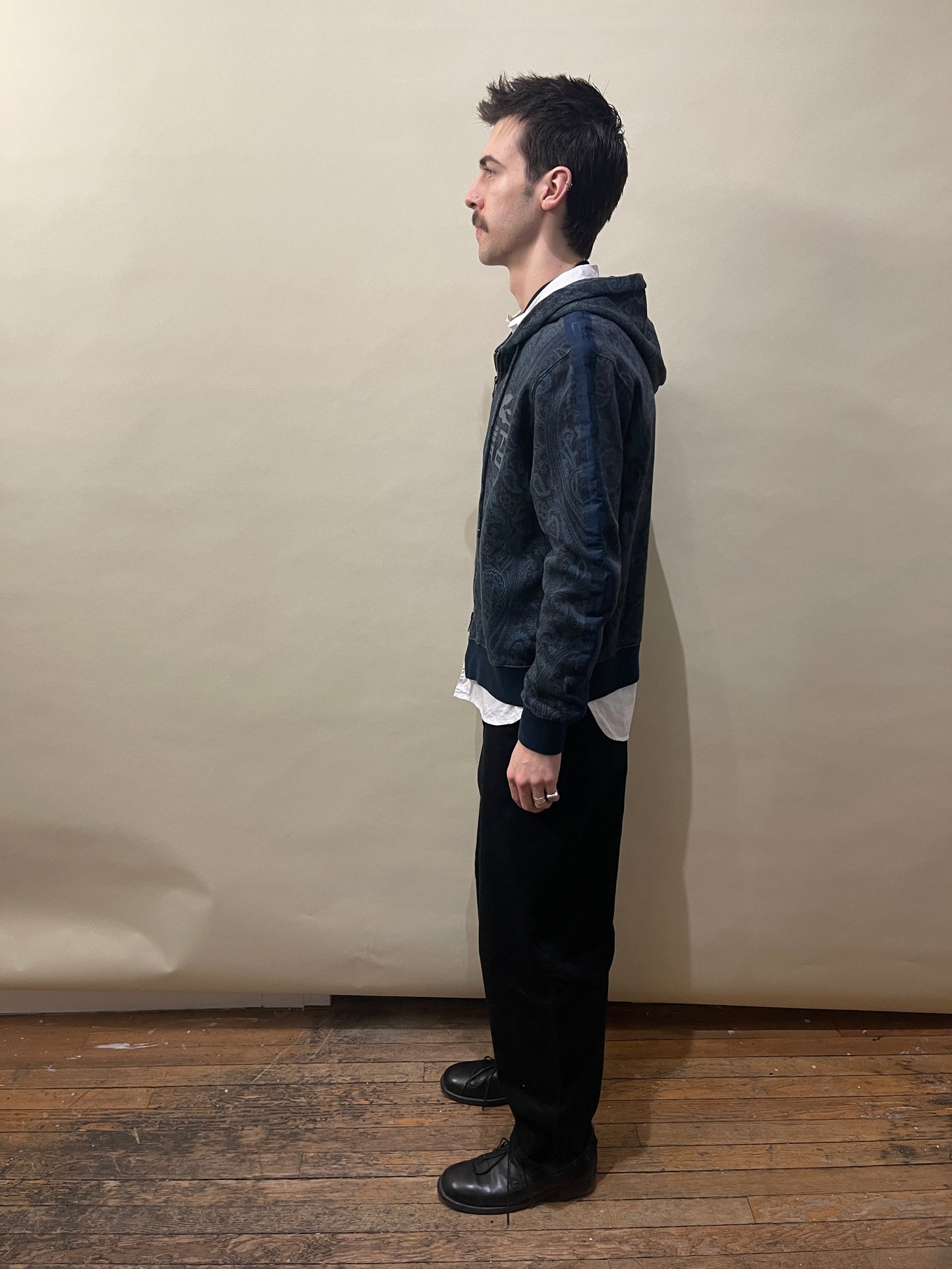 Etro Navy Blue Tonal Paisley Zip Up Hoodie Medium - M