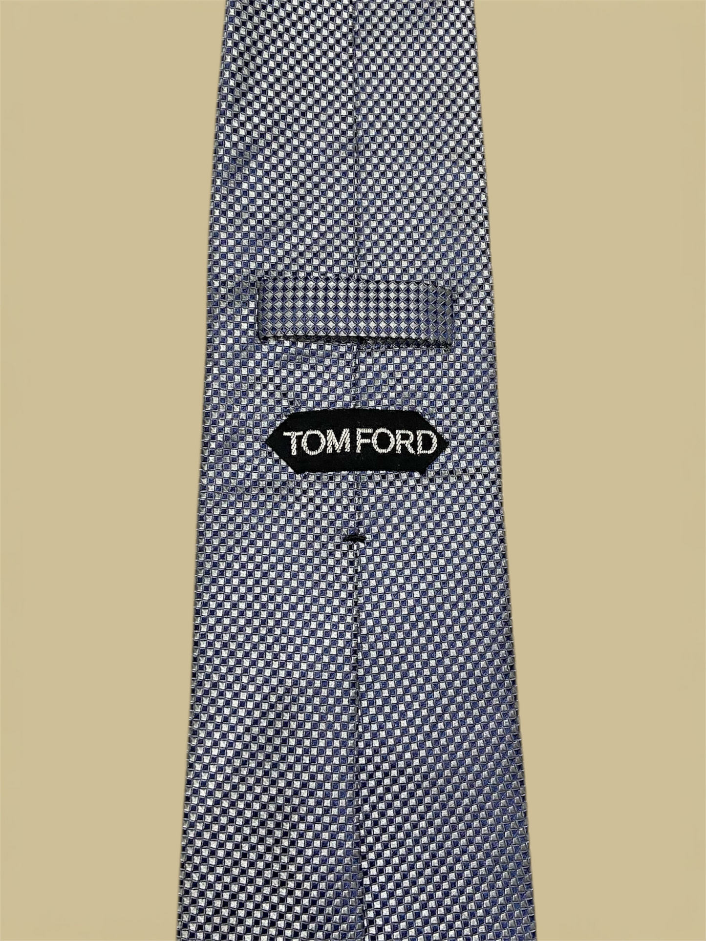 Tom Ford Slate Blue & Grey Diamond Grid Pattern Silk Tie