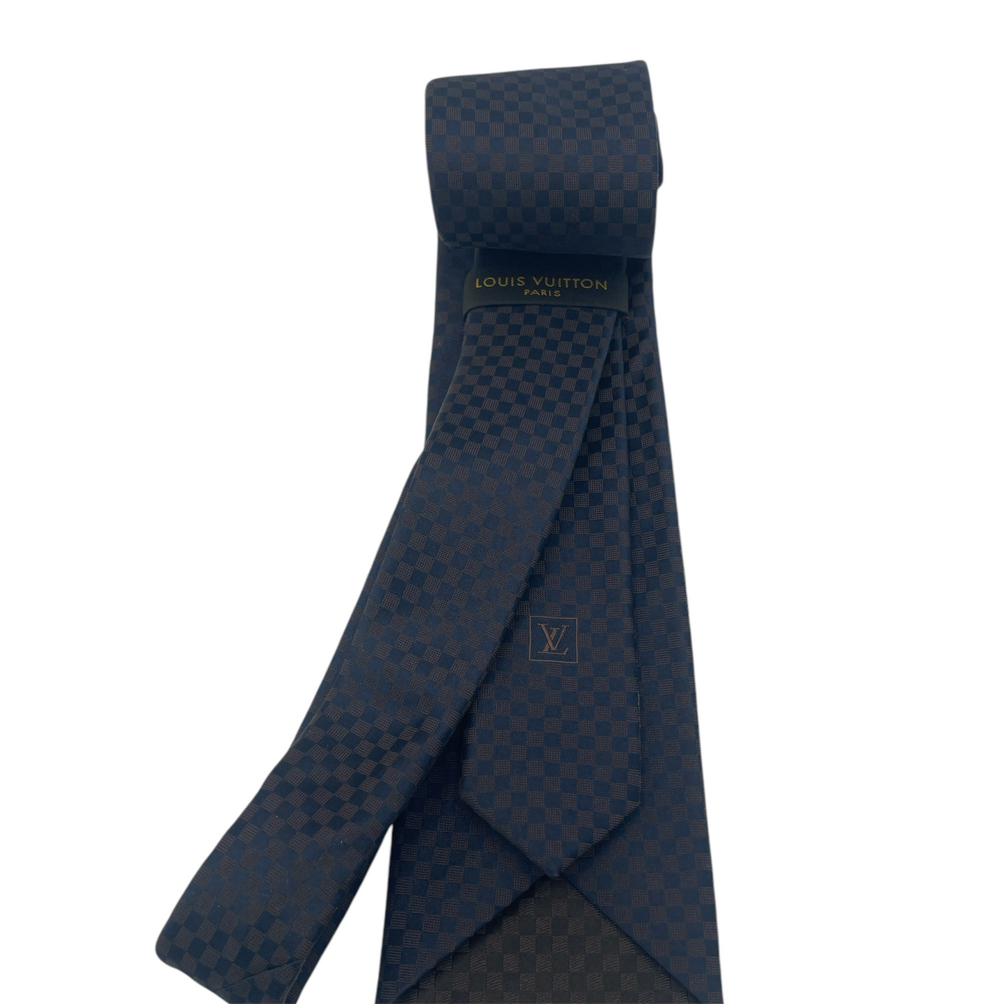 Louis Vuitton Navy & Brown Checkered Silk Tie