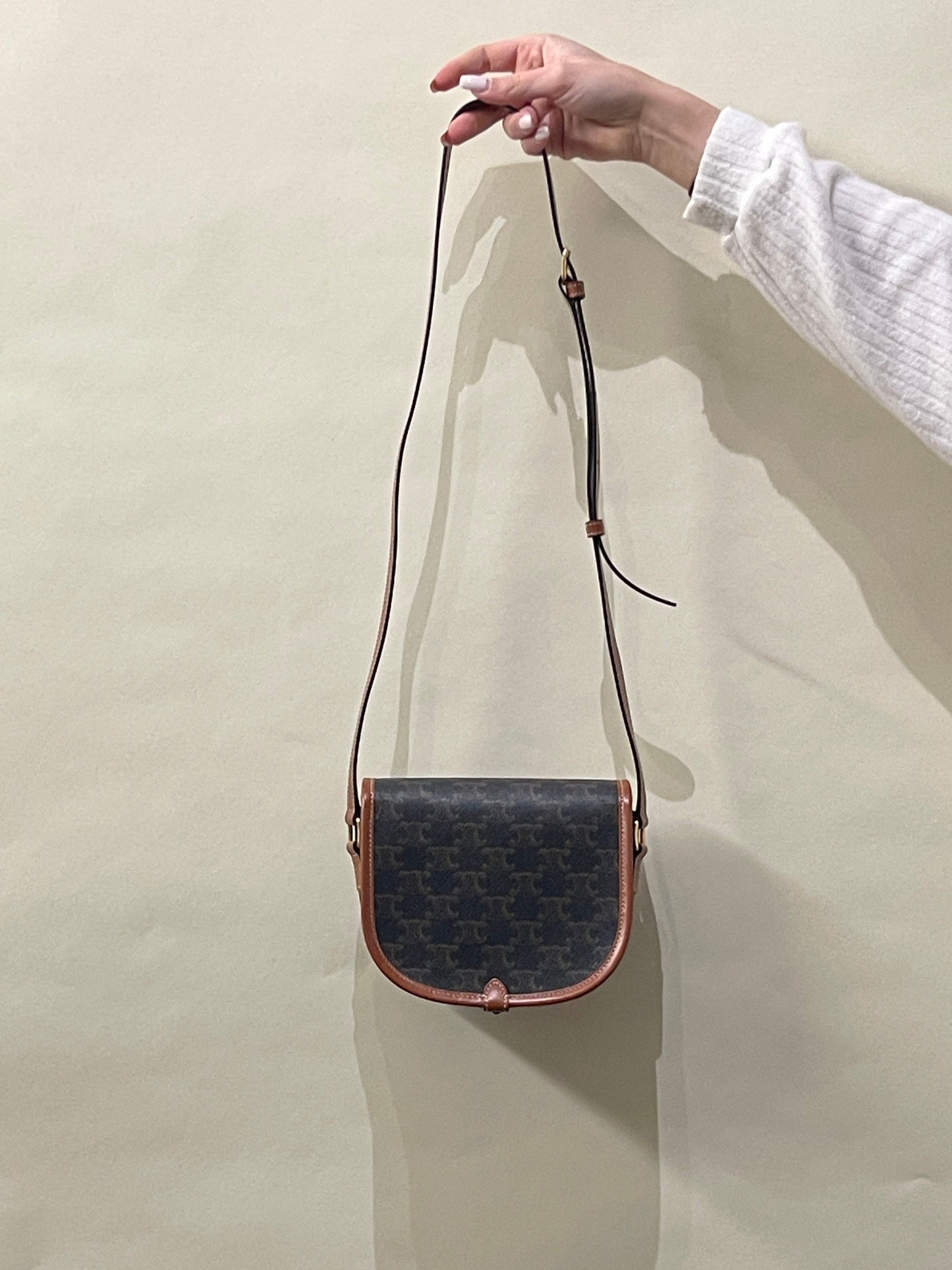 Celine Light & Dark Brown Triomphe Coated Canvas Folco Crossbody Bag