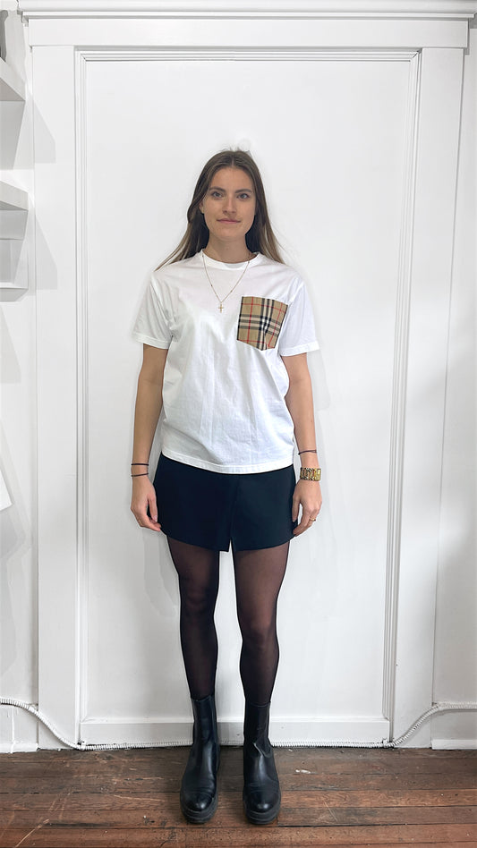 Burberry White Nova Check Pocket SS T-Shirt XXS