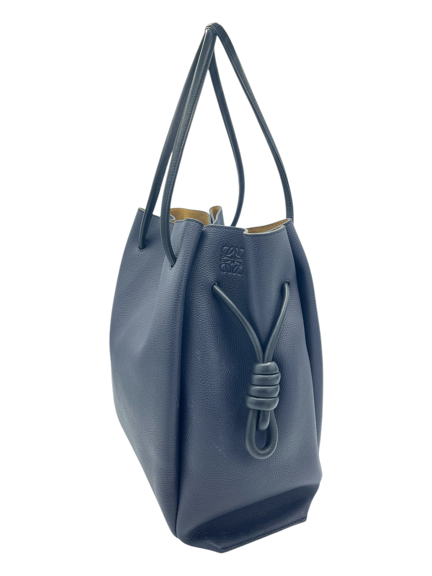 Loewe Navy Blue Pebbled Leather Flamenco Knot Tote Bag