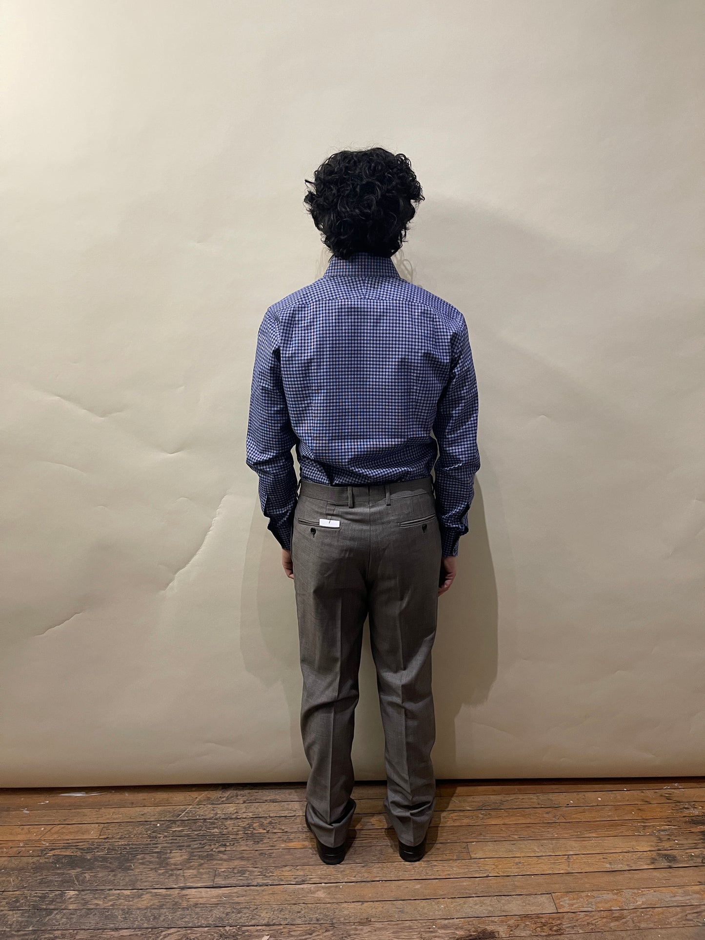 Tom Ford Navy Blue & White Grid Pattern Dress Shirt 15.5