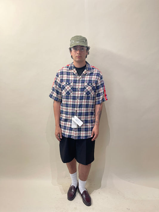 Gucci Blue, Red, & Cream Plaid SS Striped Shoulder Flannel 48